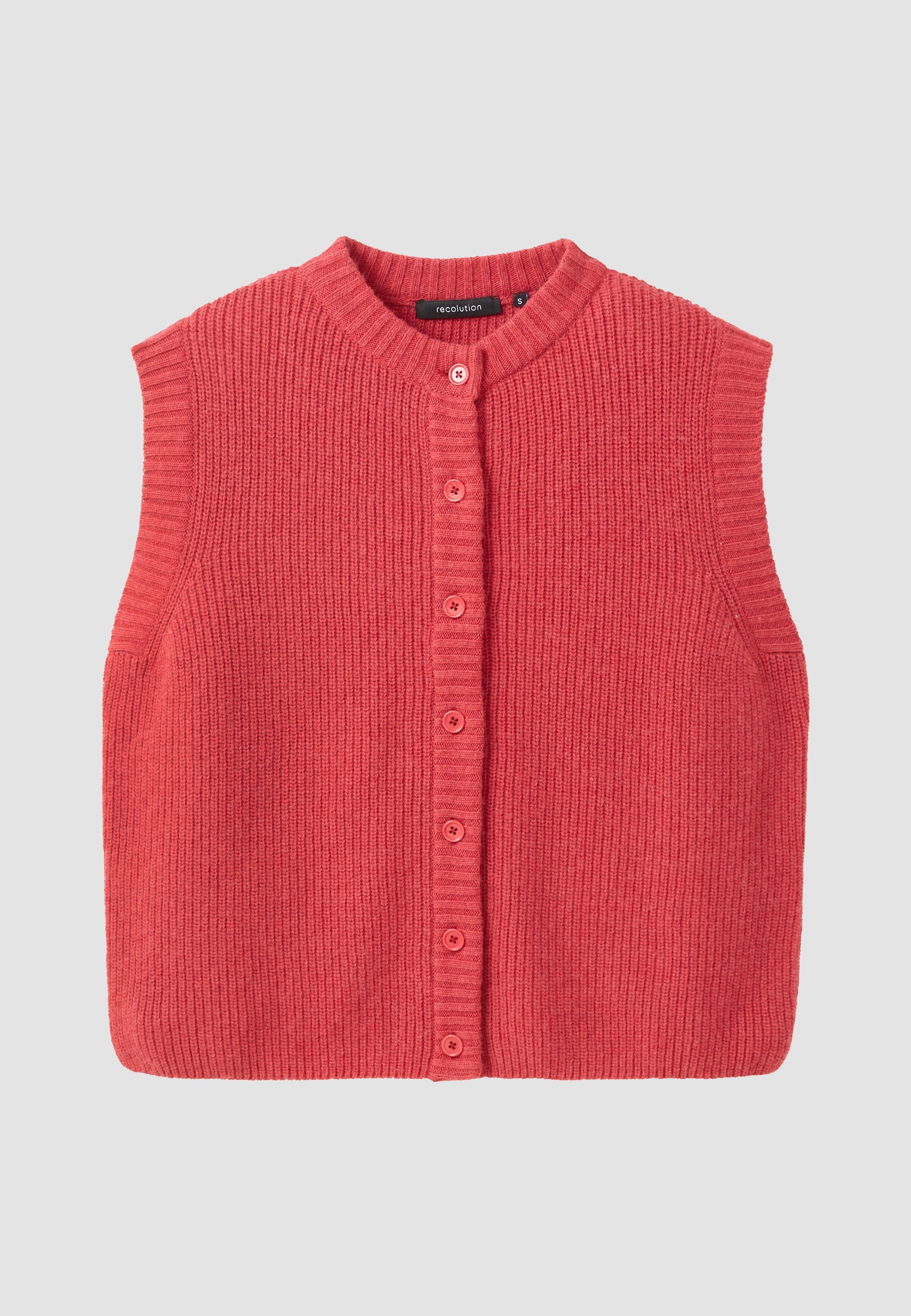 Recolution Goji gilet maglia donna rosso lana bio