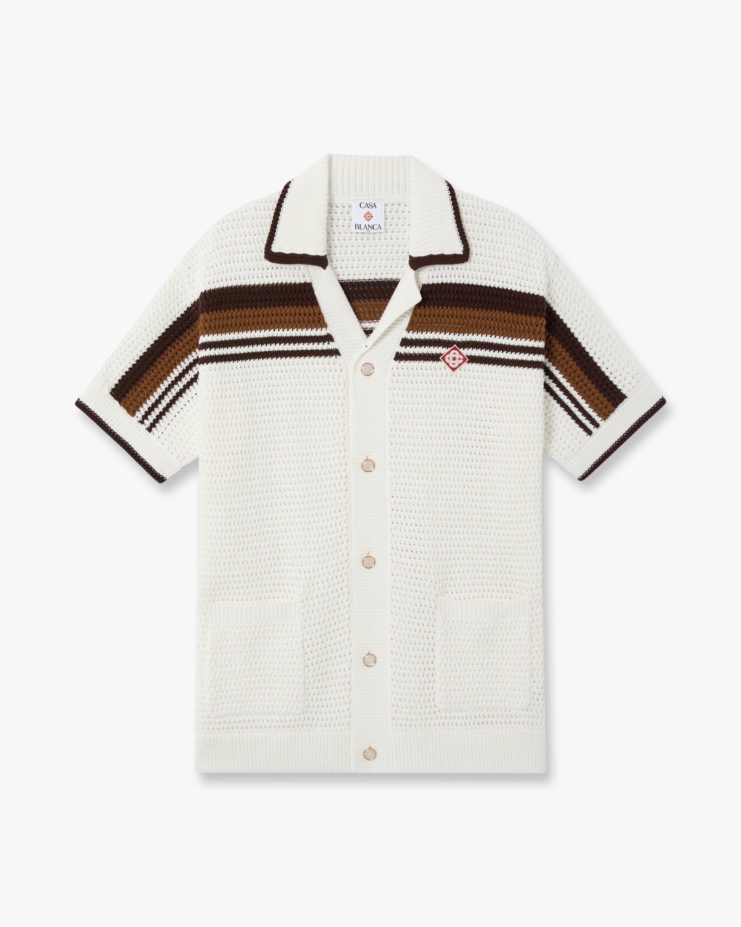 Casablanca Tennis Stripe camicia crochet bianco marrone cotone