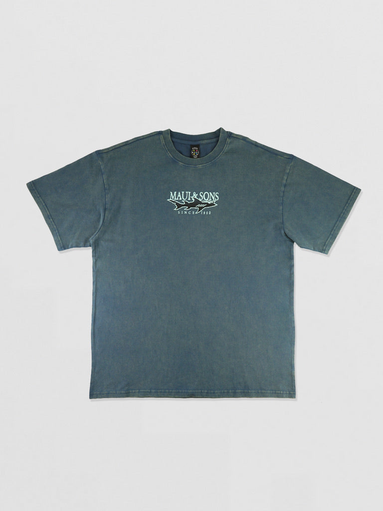 Maui and Sons Rooster Mineral Washed T-Shirt Boxy Fit blu