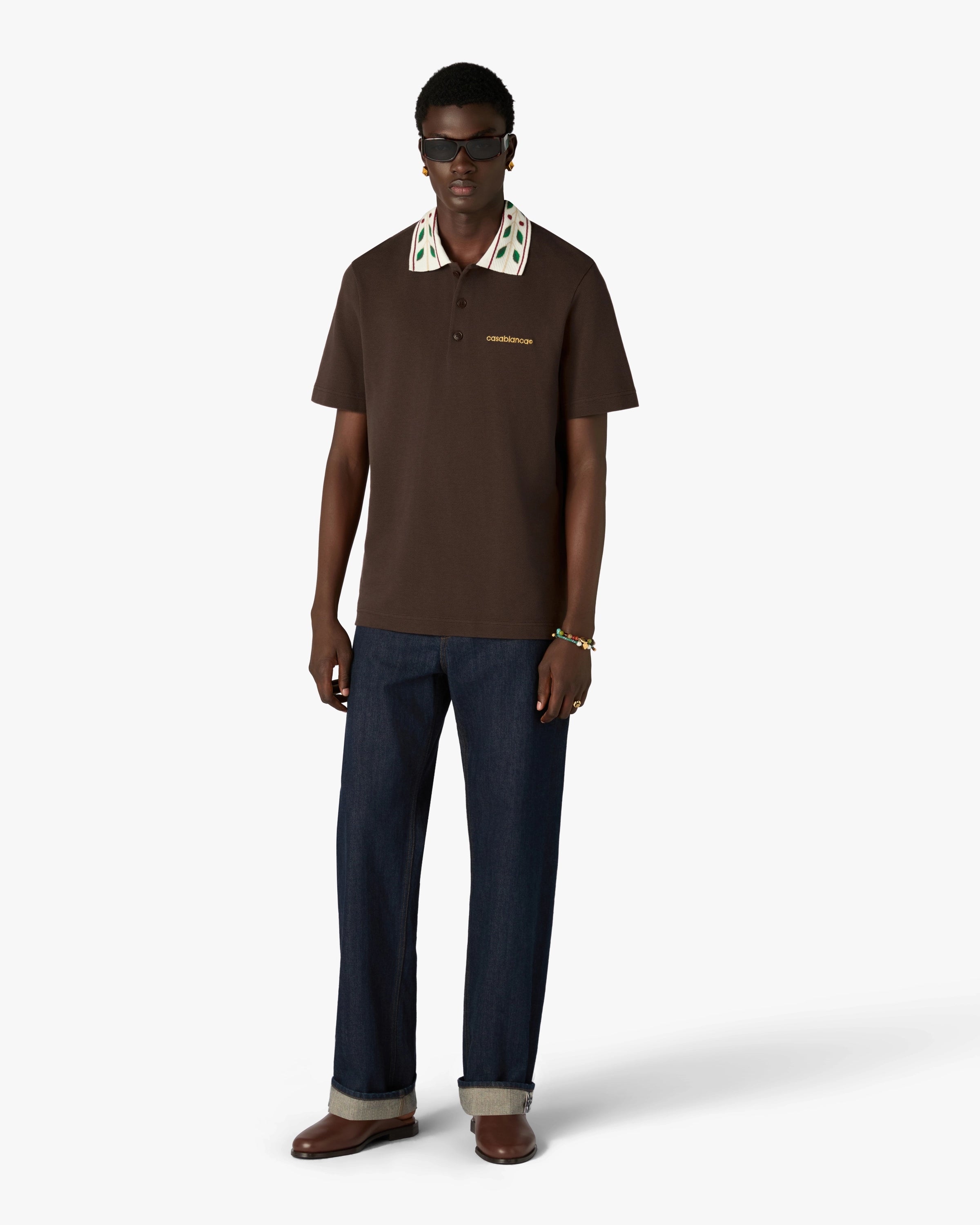 Casablanca Laurel polo marrone in piqué cotone bio