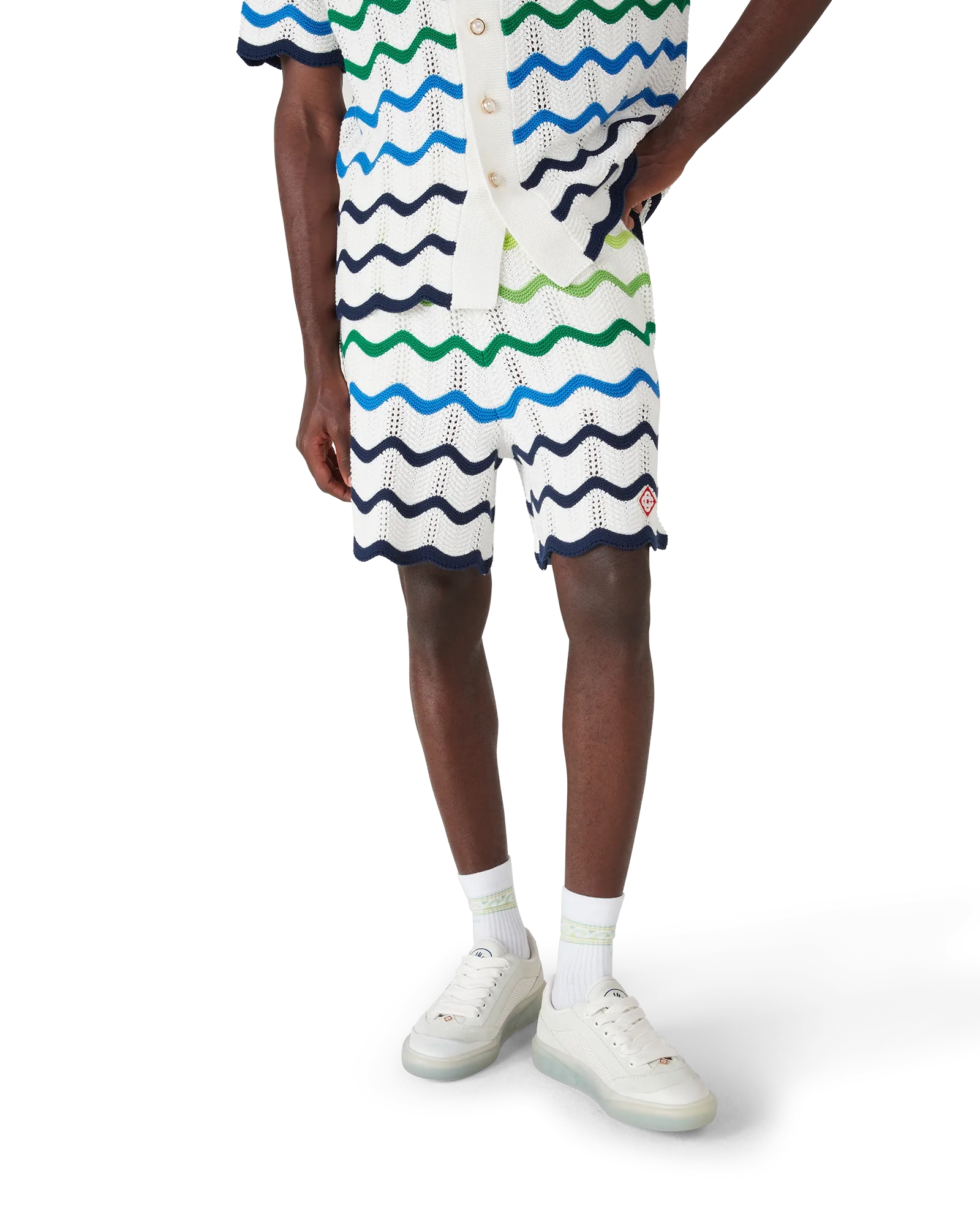 Casablanca Wave Knit shorts cotone verde bianco