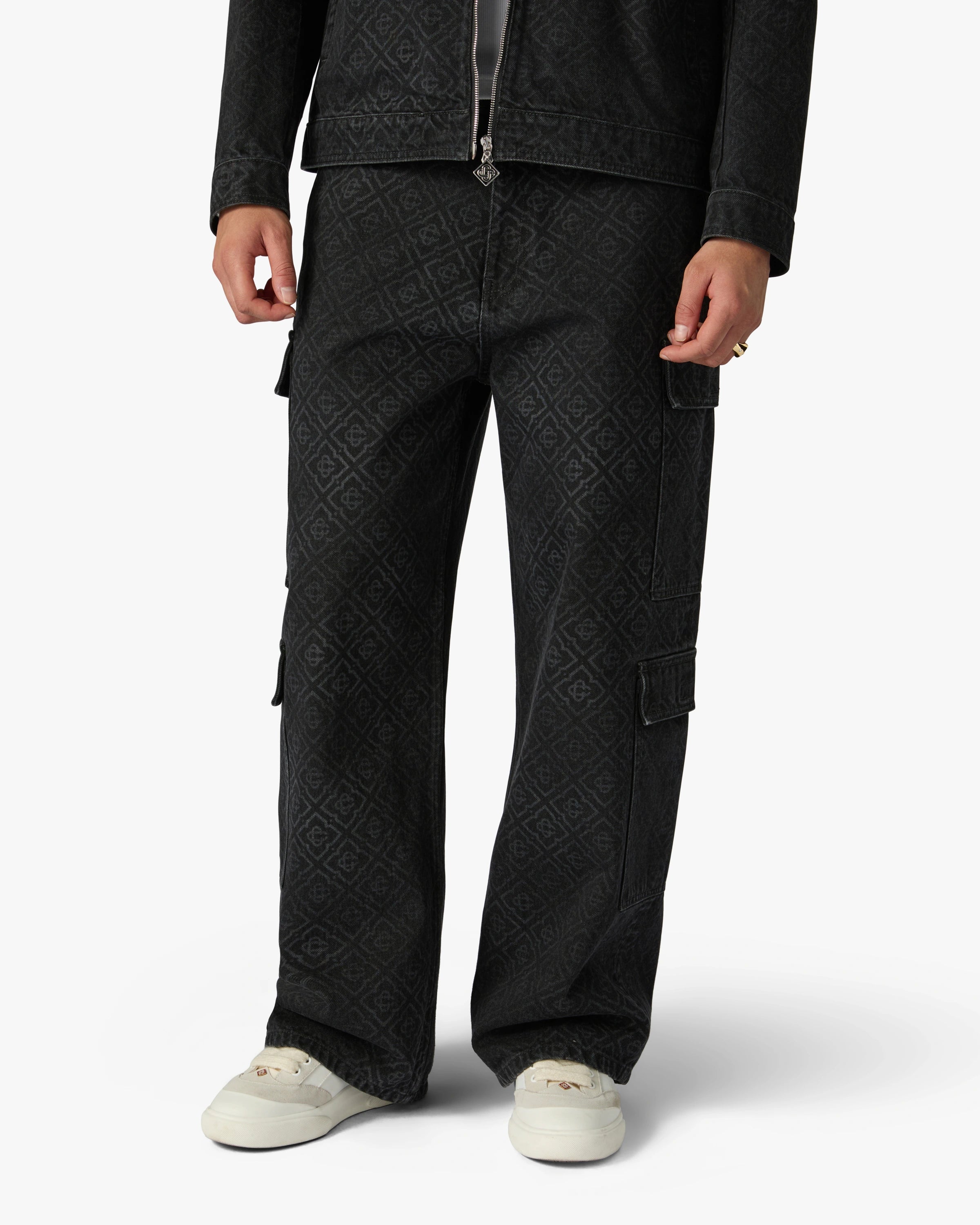 Casablanca Monogram Cargo jeans denim neri cotone