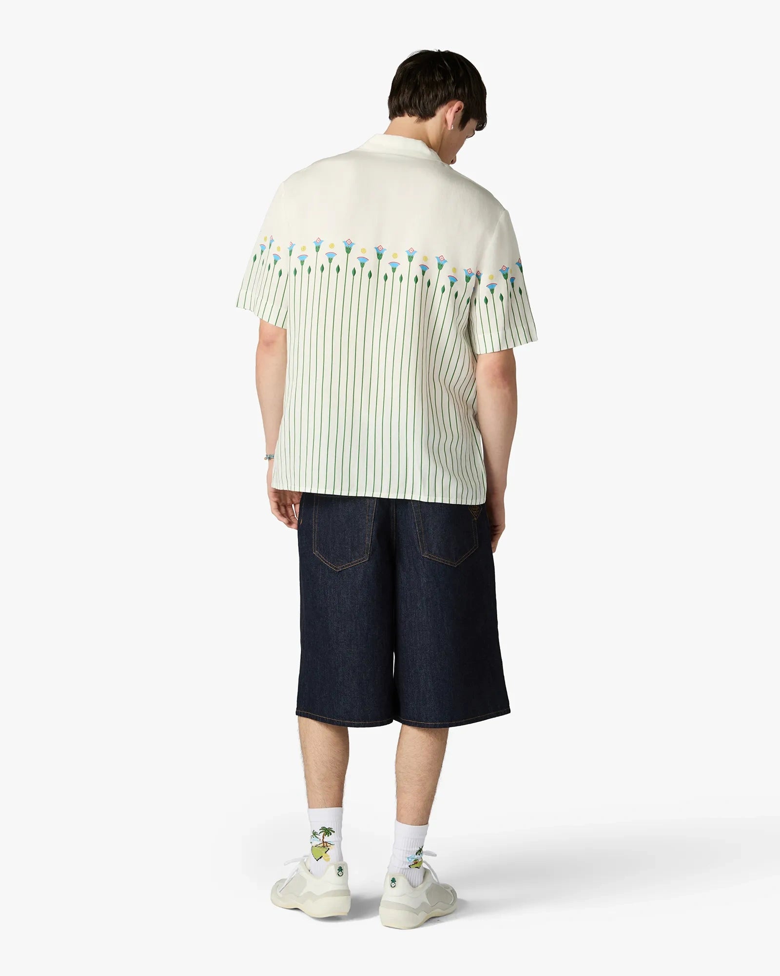 Casablanca Floral Stripe camicia uomo verde in lino
