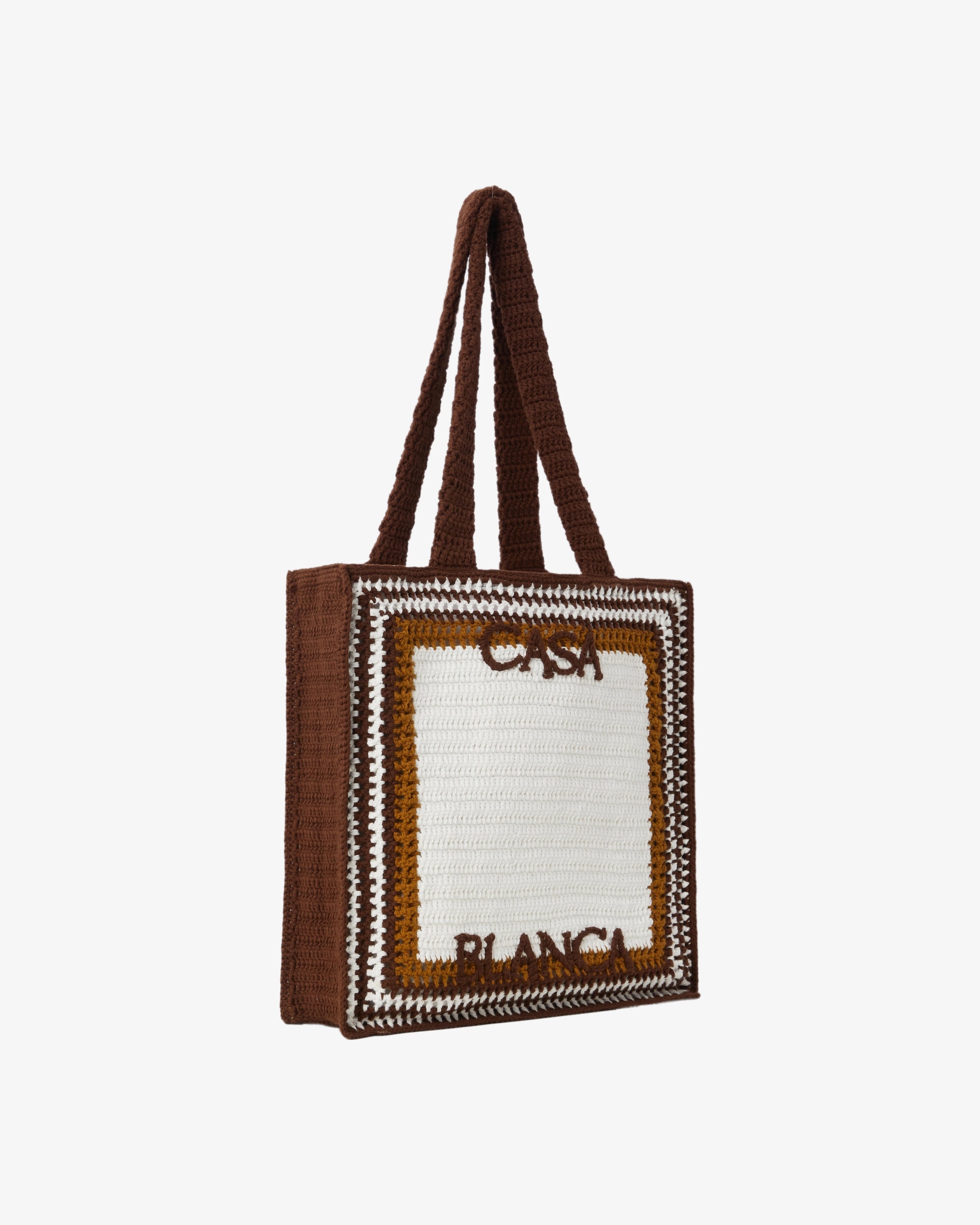 Casablanca borsa tote uncinetto bianco marrone tracolla spalla
