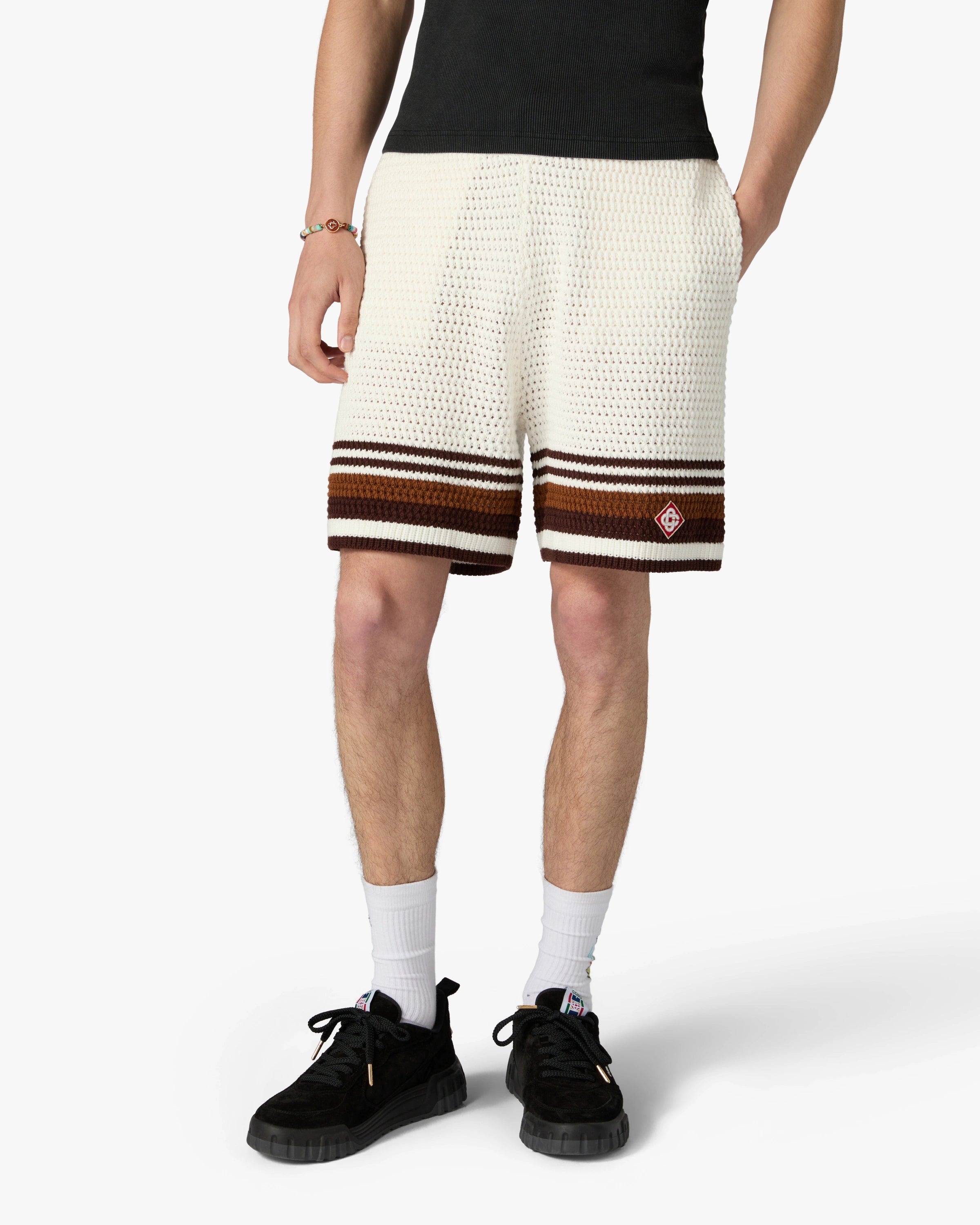 Casablanca Tennis Stripe Shorts Crochet Bianchi Marroni