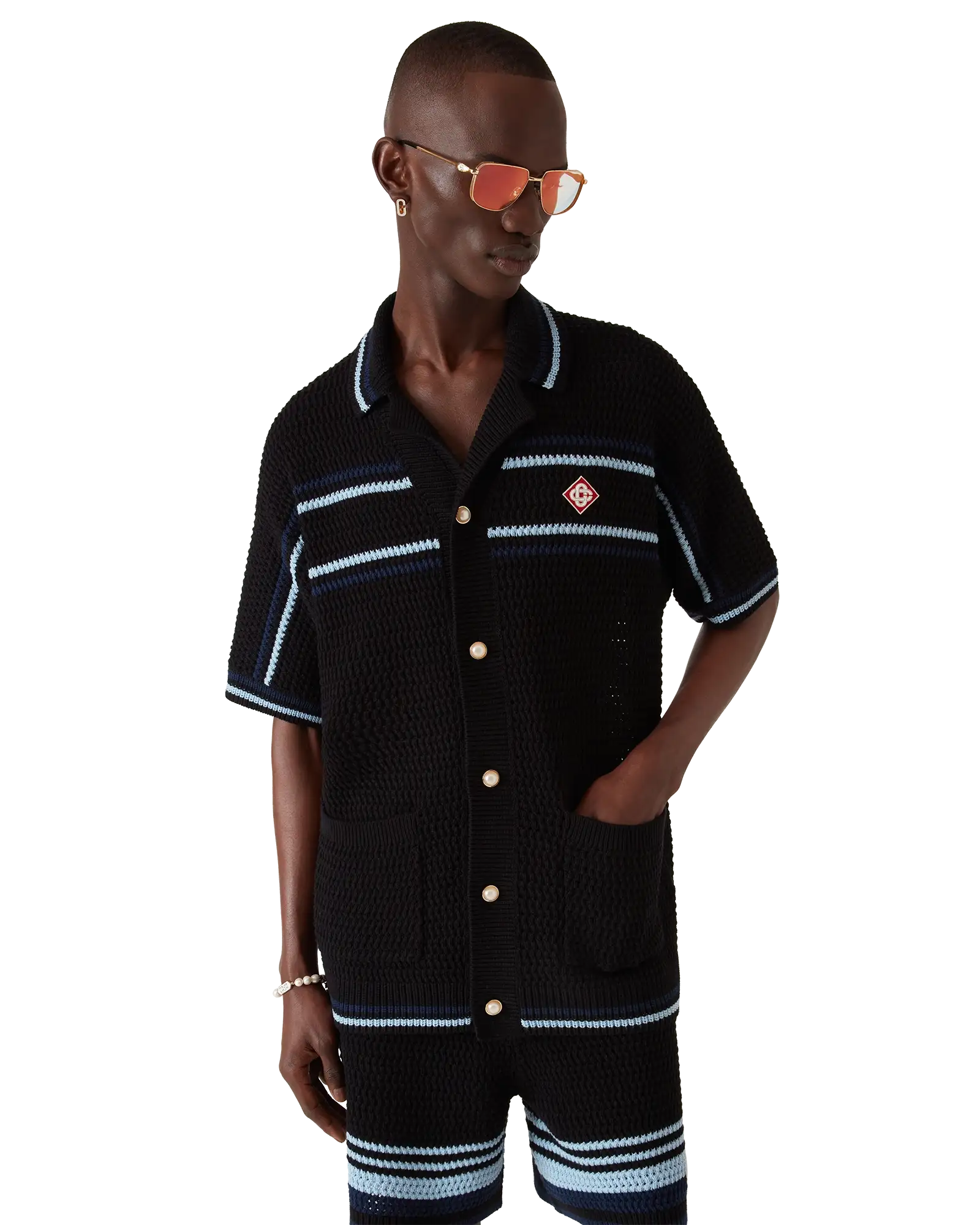 Casablanca Tennis camicia crochet nera bottoni perla taglia M