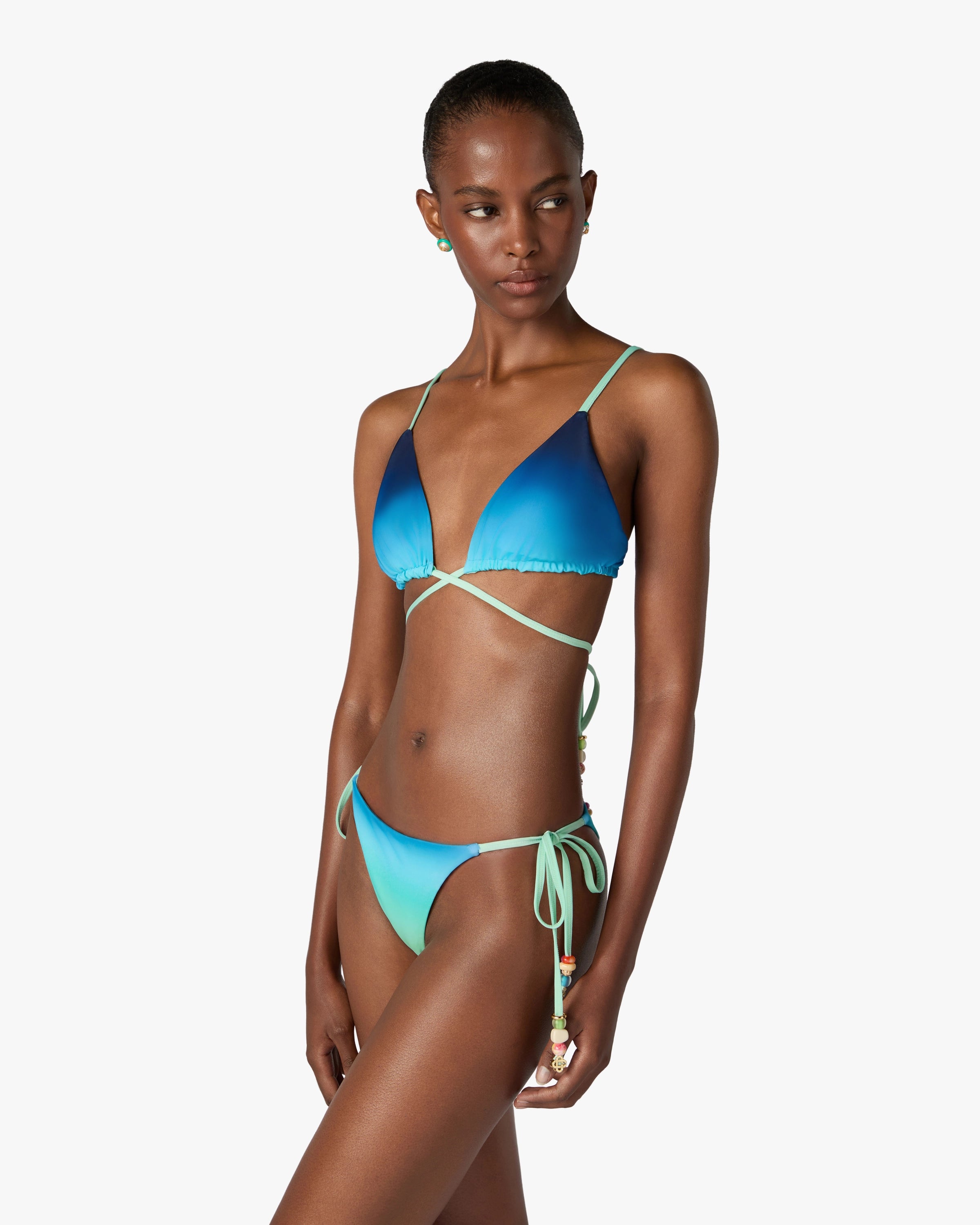 Casablanca Gradient slip bikini blu verde con perline