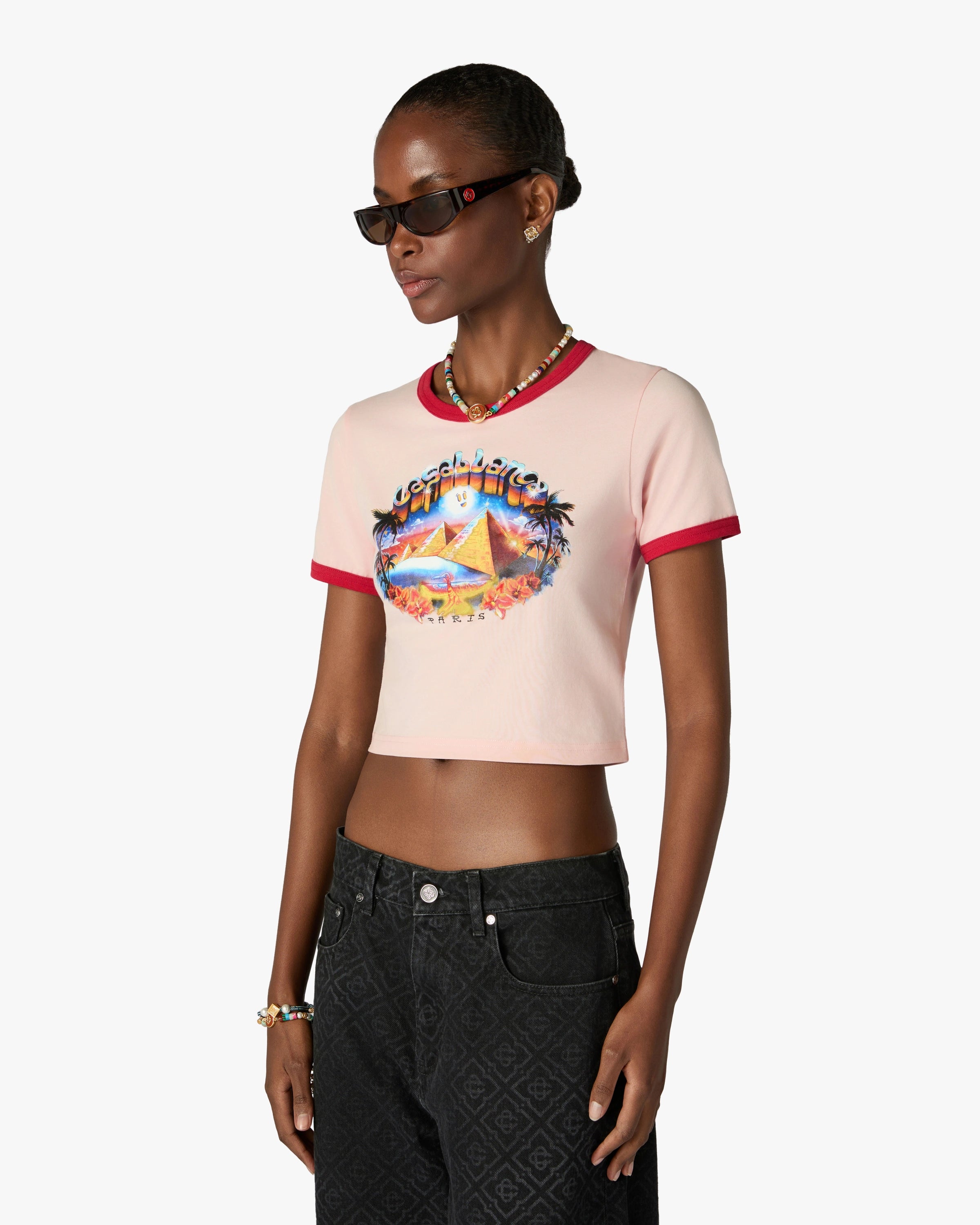 Casablanca Pyramid Tourism t-shirt rosa cropped slim