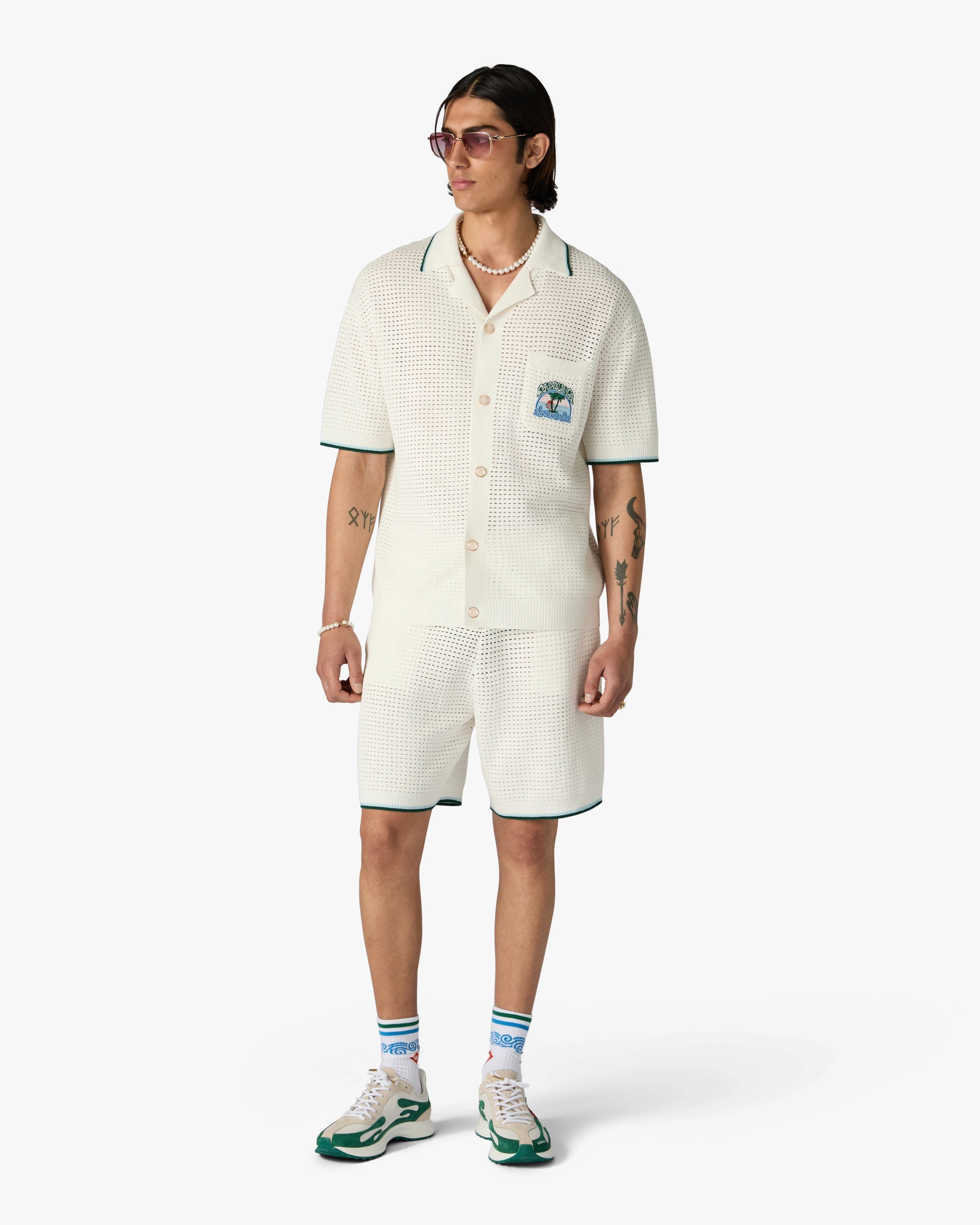 Casablanca Palm Tree shorts uncinetto bianchi