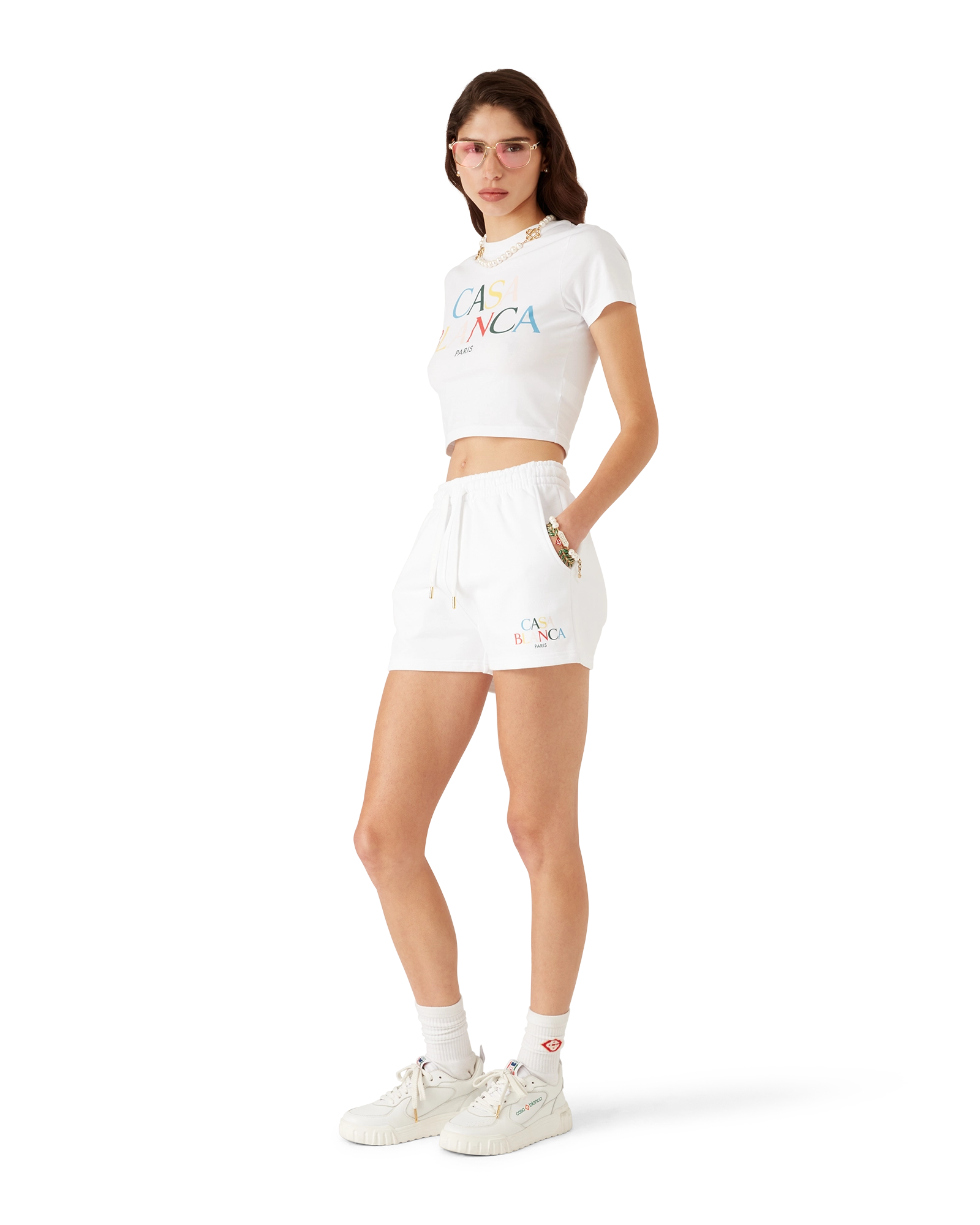 Casablanca Stacked Logo pantaloncini donna bianchi cotone