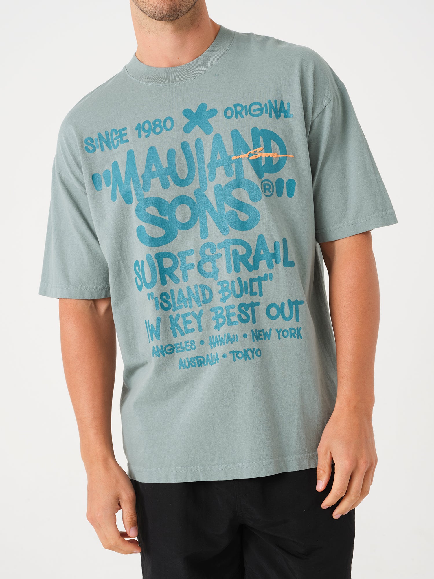 Maui and Sons Landmark T-Shirt Maglietta Verde Cotone
