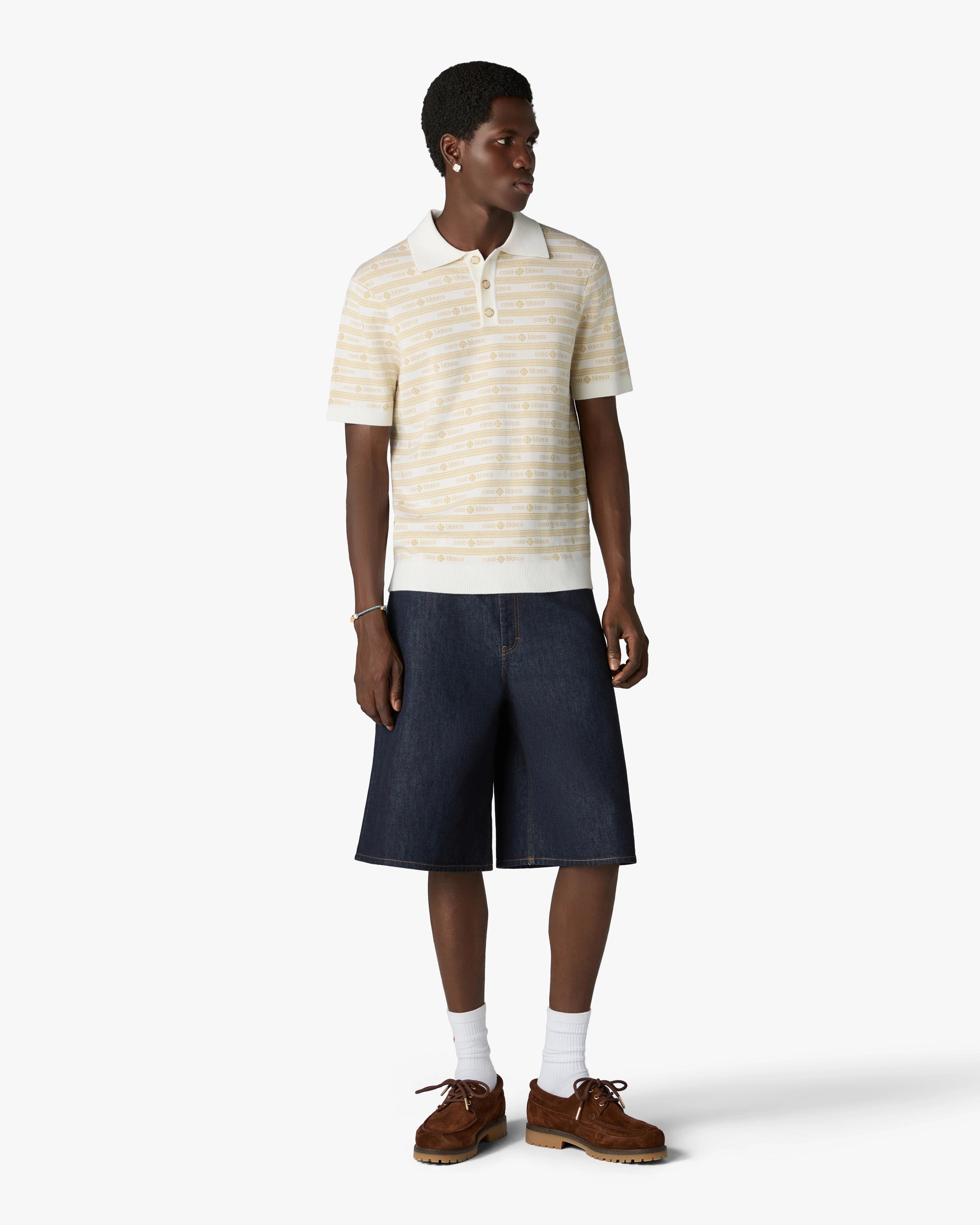 Casablanca Logo polo uomo beige lana merino