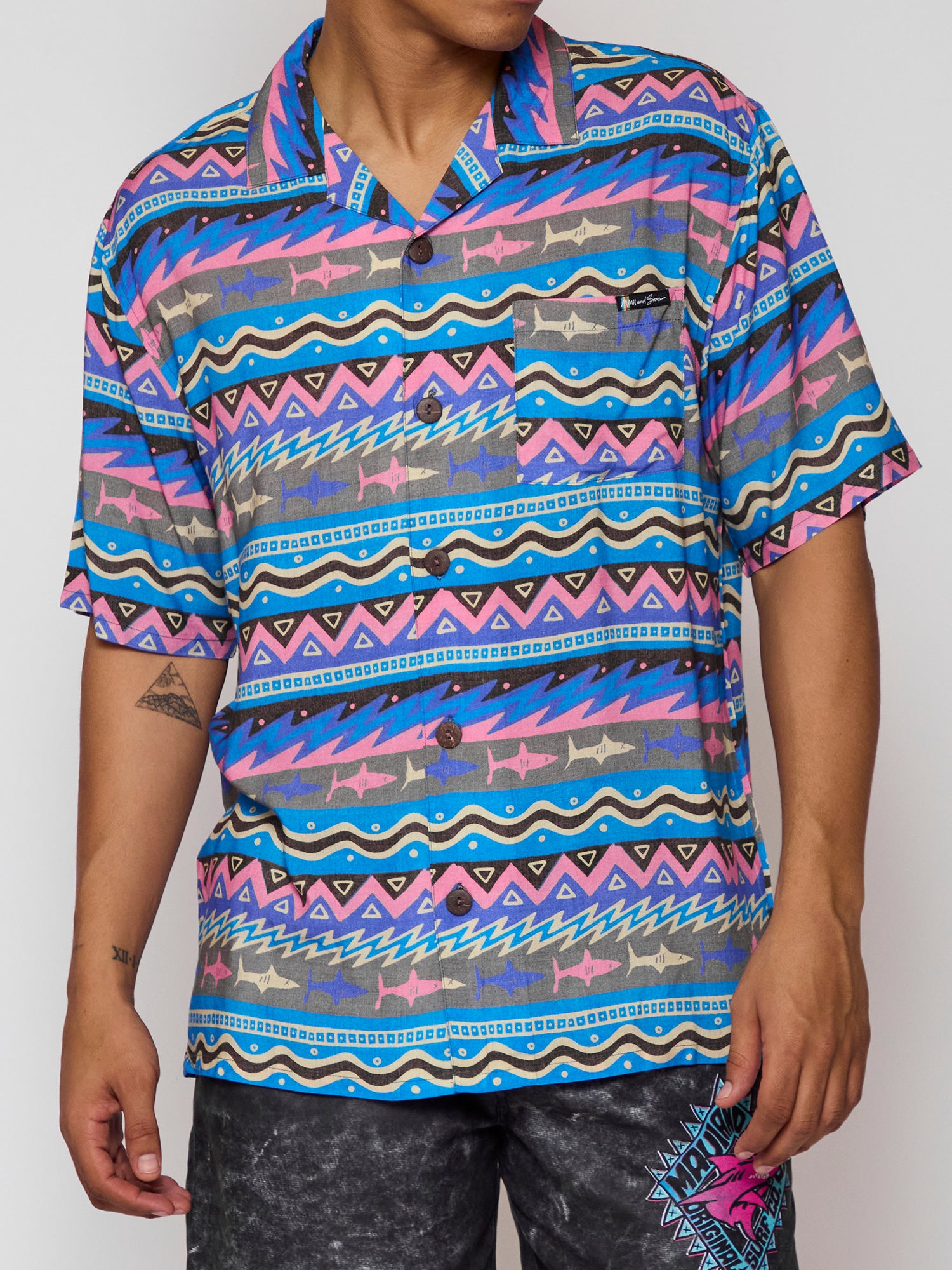 Maui & Sons Stoker camicia blu rayon maniche corte