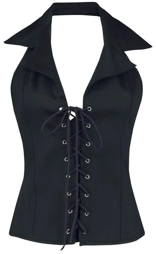 Gothicana by EMP top nero collo alto con lacci taglia XL