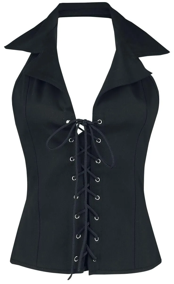 Gothicana by EMP top nero collo alto con lacci taglia XL