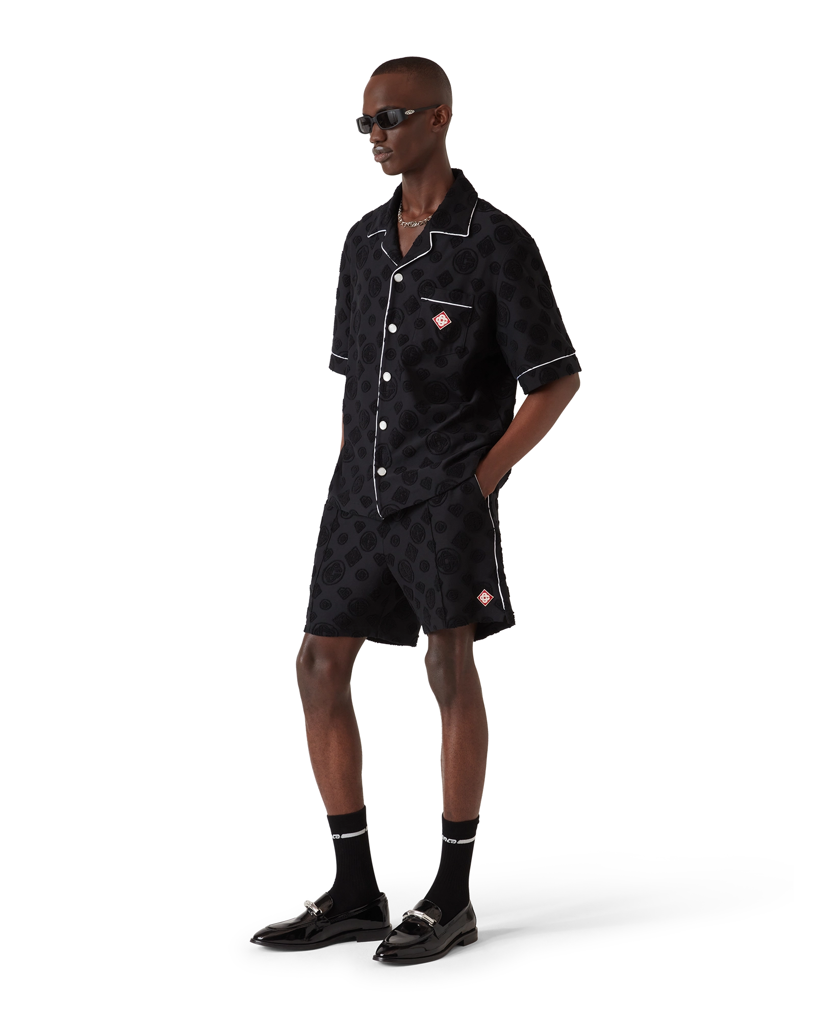 Casablanca Monogram camicia uomo nera spugna