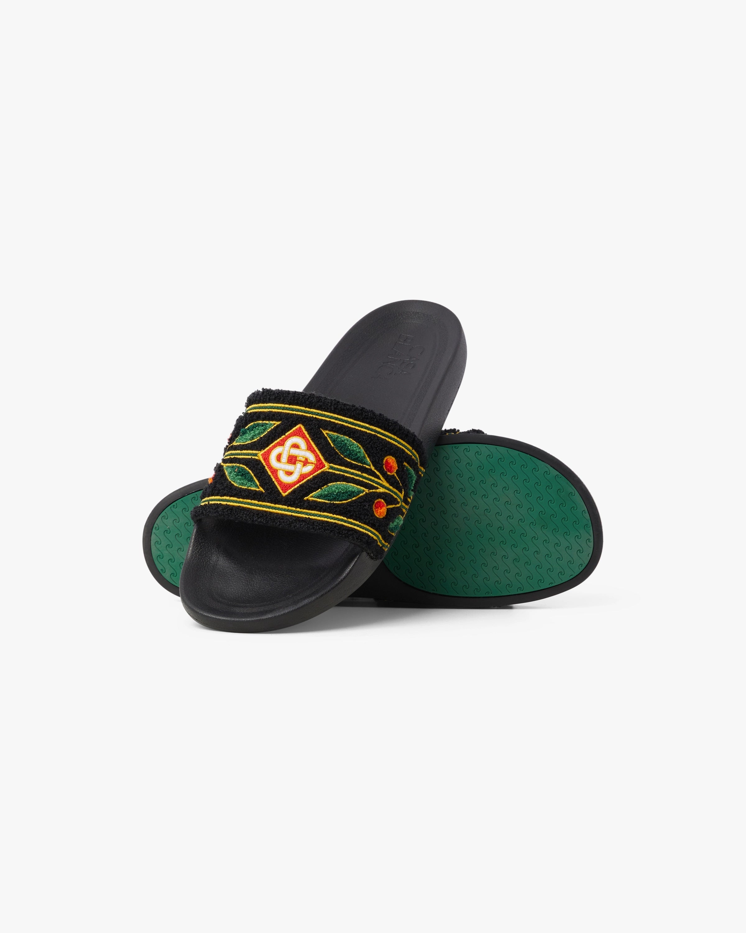 Casablanca Embroidered Terry ciabatte nere ricamo laurel