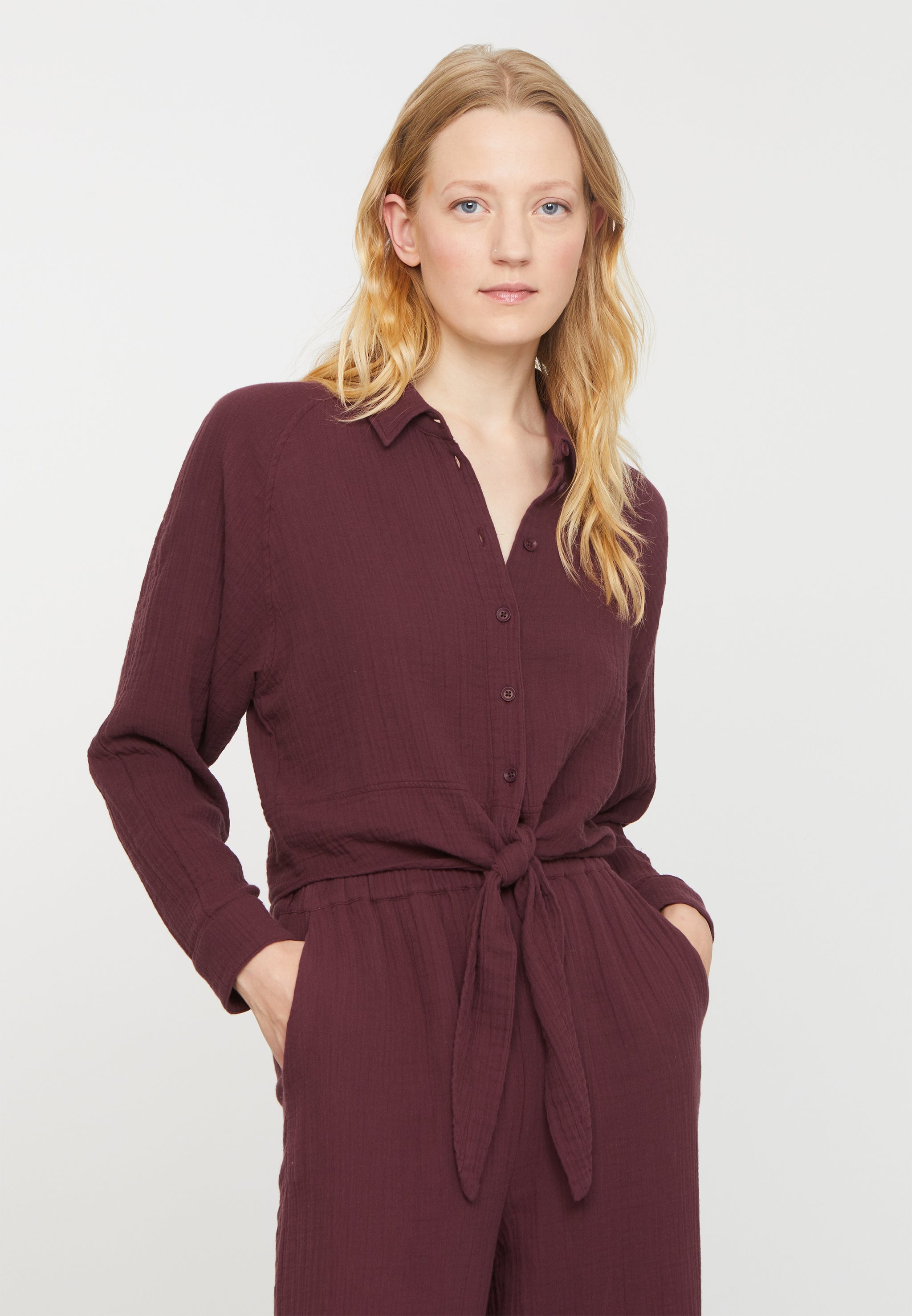 Recolution Vanilla camicia prugna mussola bio
