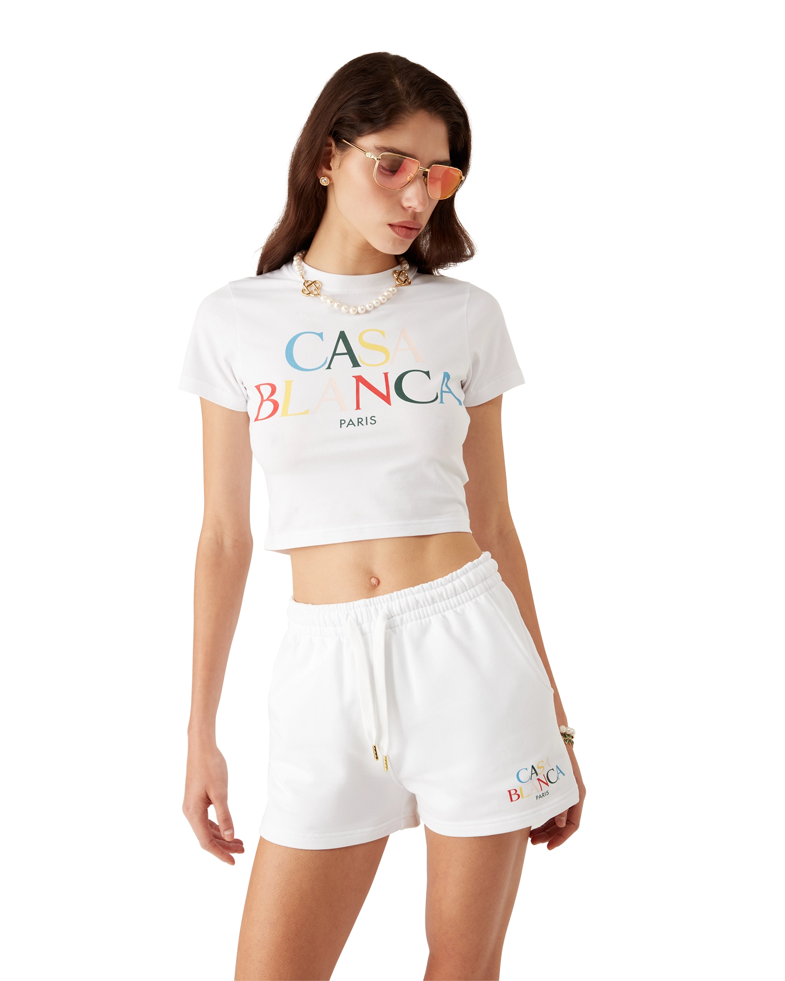 Casablanca Stacked Logo pantaloncini donna bianchi cotone
