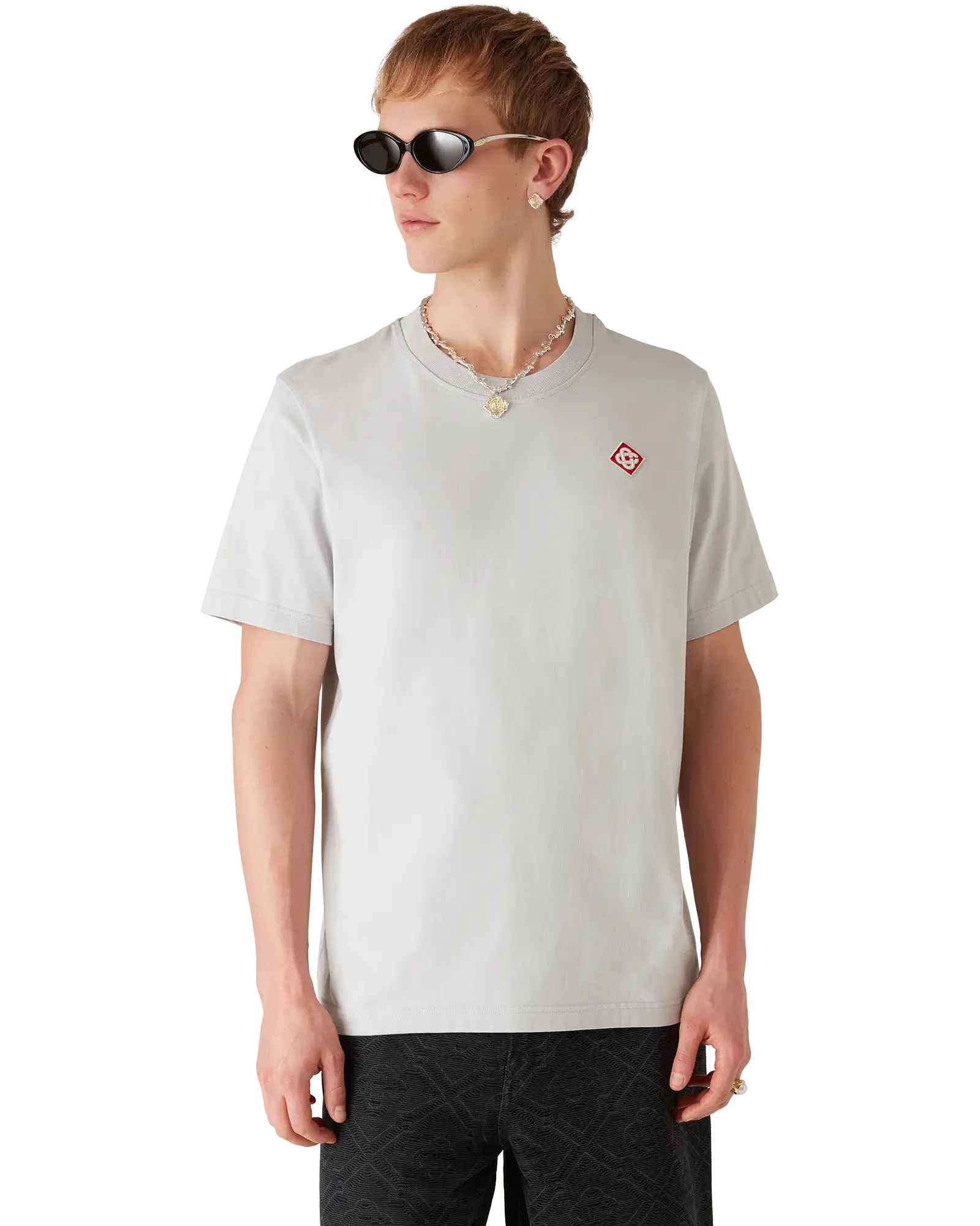 Casablanca Diamond Logo T-shirt grigia M in cotone organico
