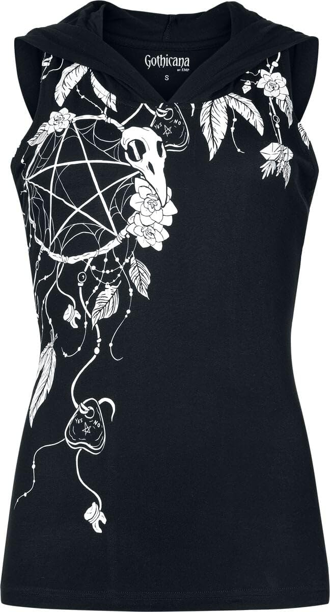 Gothicana by EMP Top Nero Cappuccio Stampa Frontale M