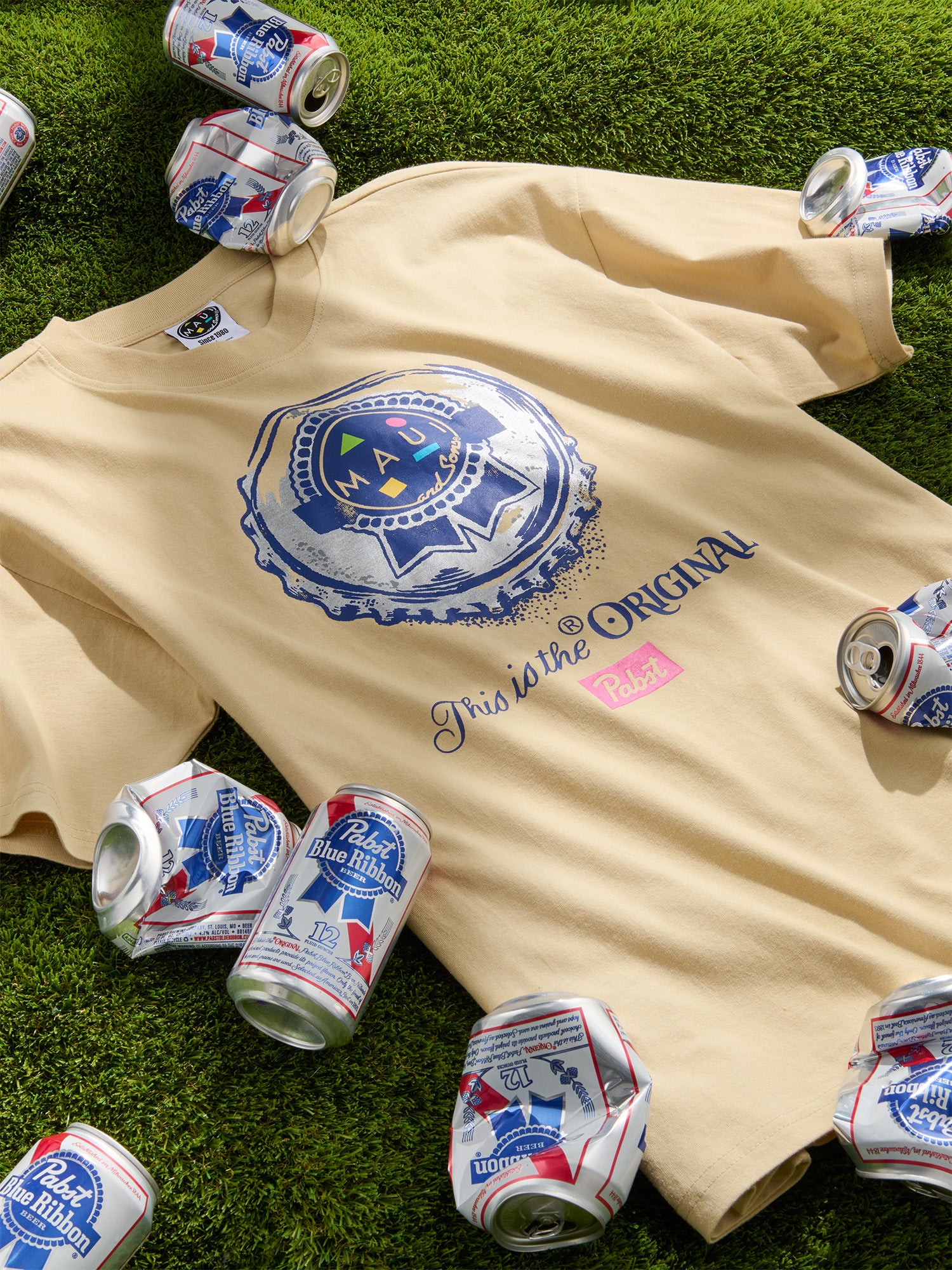 Maui and Sons Pabst Original T-Shirt Cotone Beige Grafica