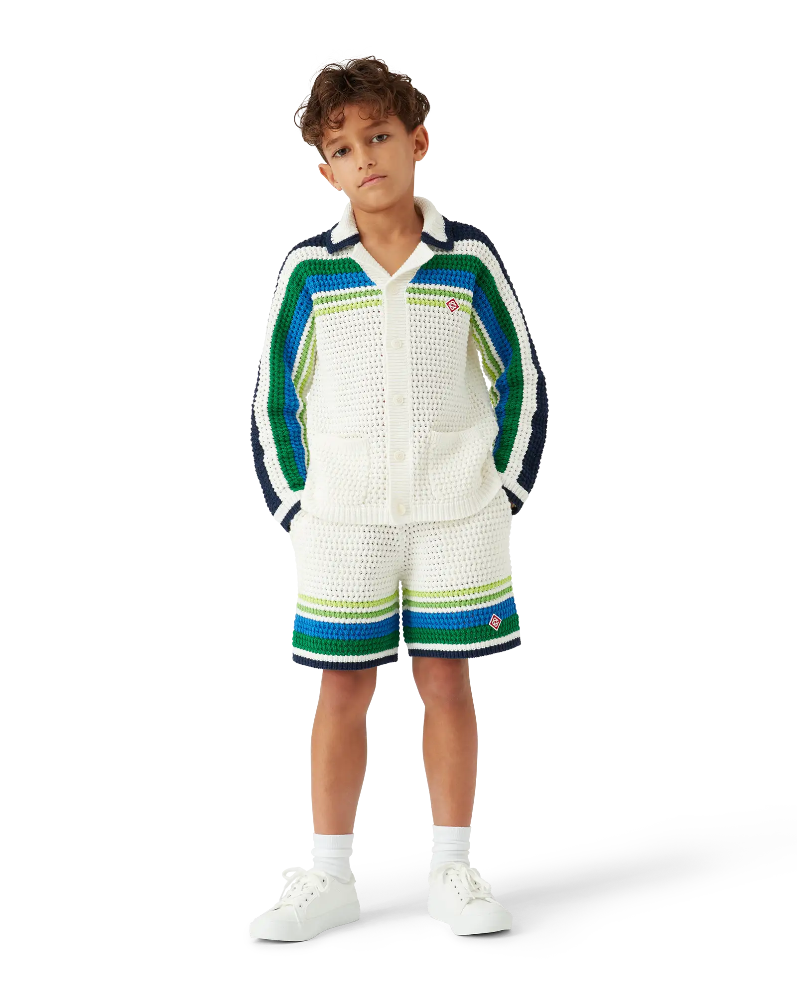 Casablanca Tennis Stripe maglia bimbo bianca maniche lunghe