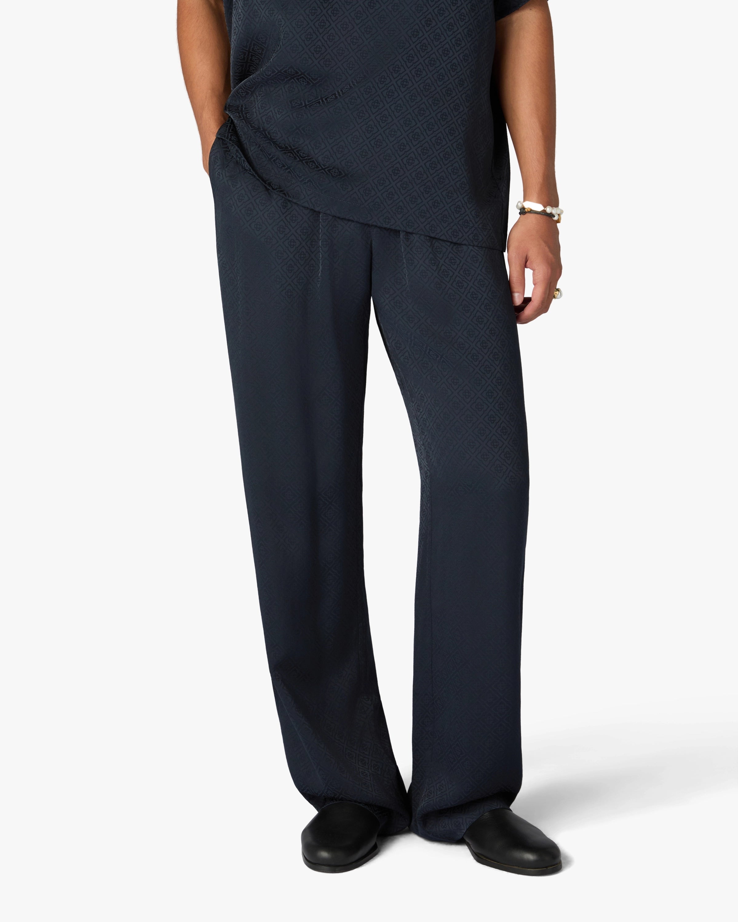 Casablanca Monogram pantaloni navy viscosa slim