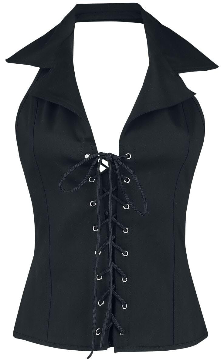 Gothicana by EMP top nero collo alto con lacci taglia XL
