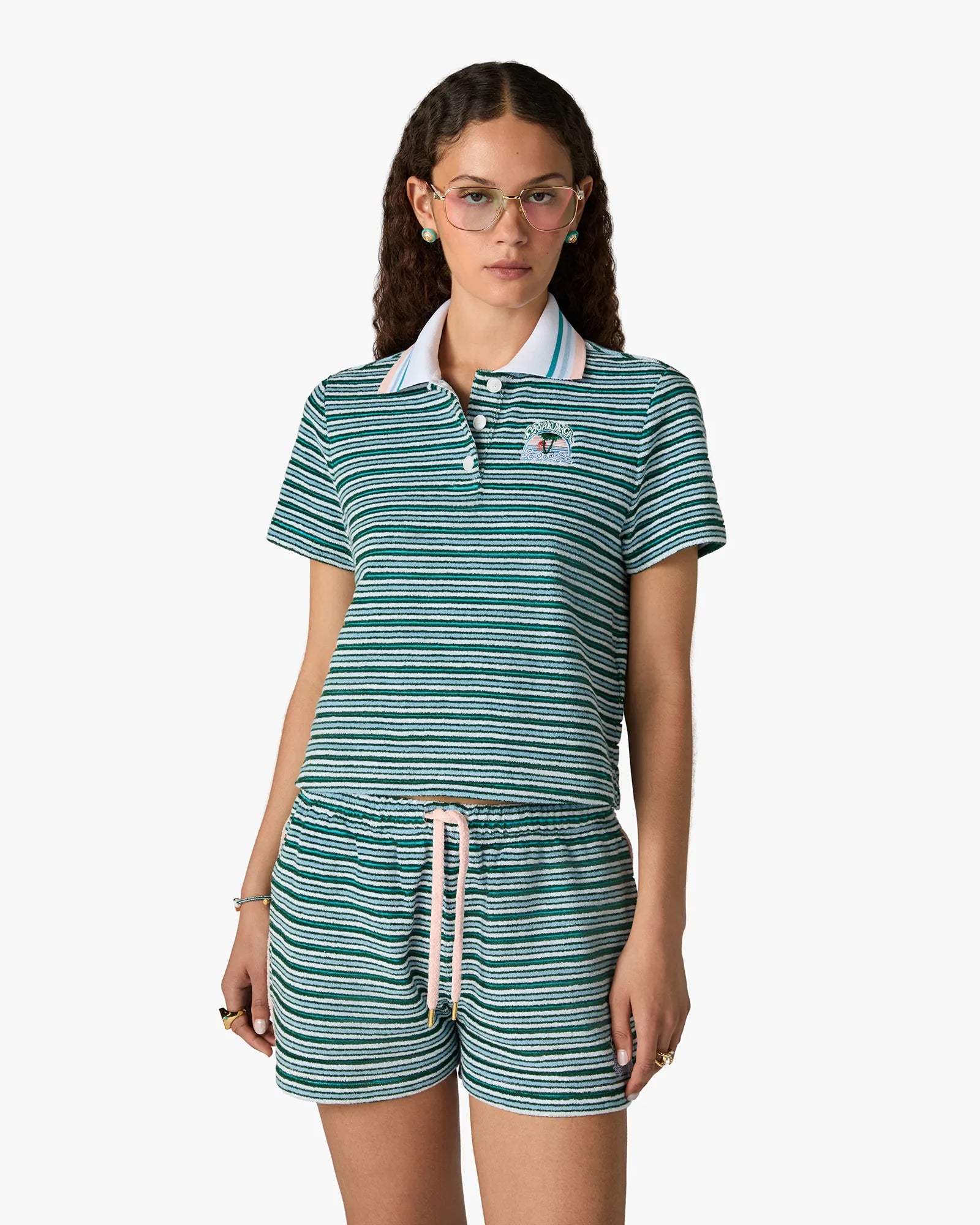 Casablanca Striped Towelling polo spugna verde cotone