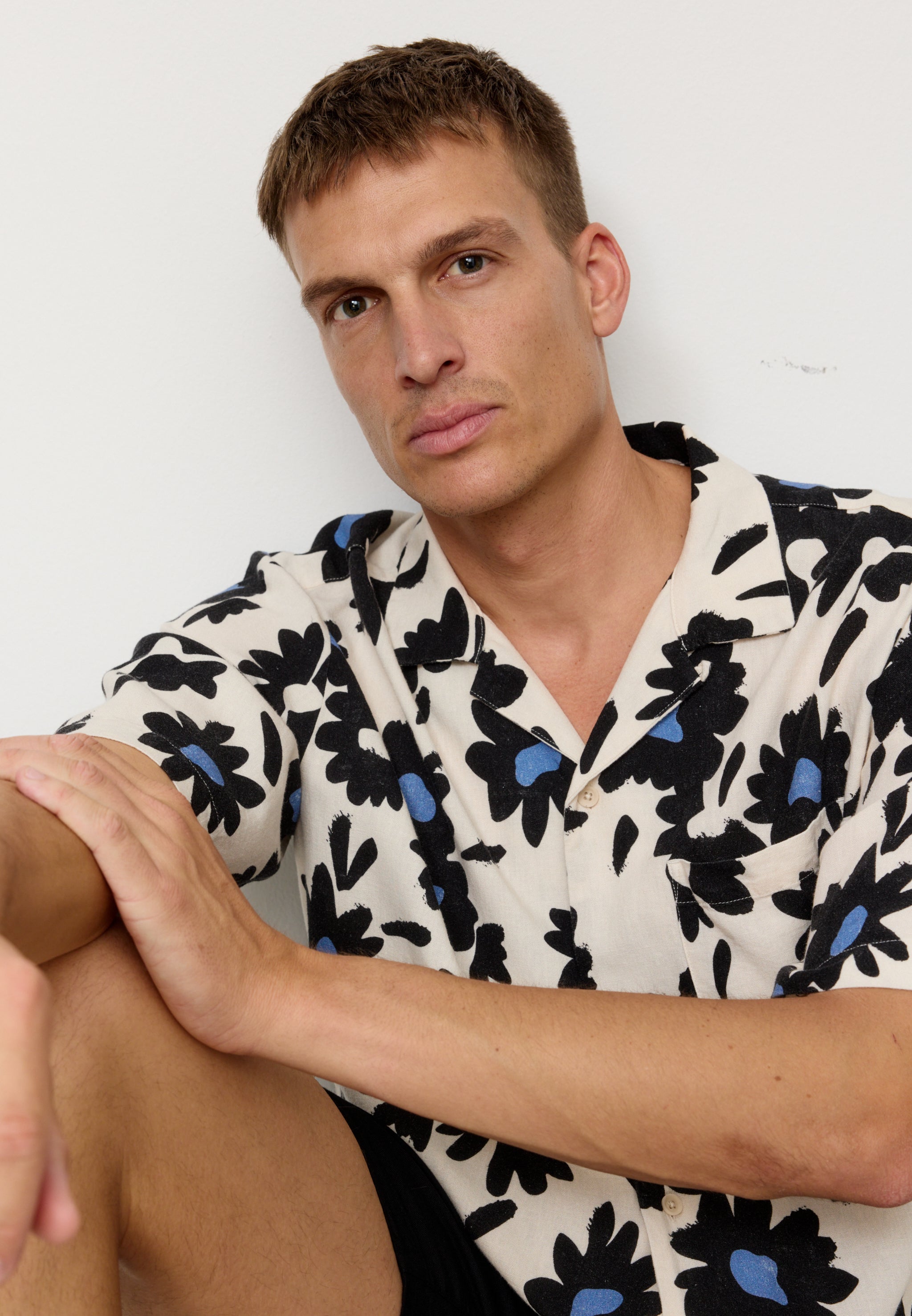 Recolution Cactus Bloom camicia uomo blu lino