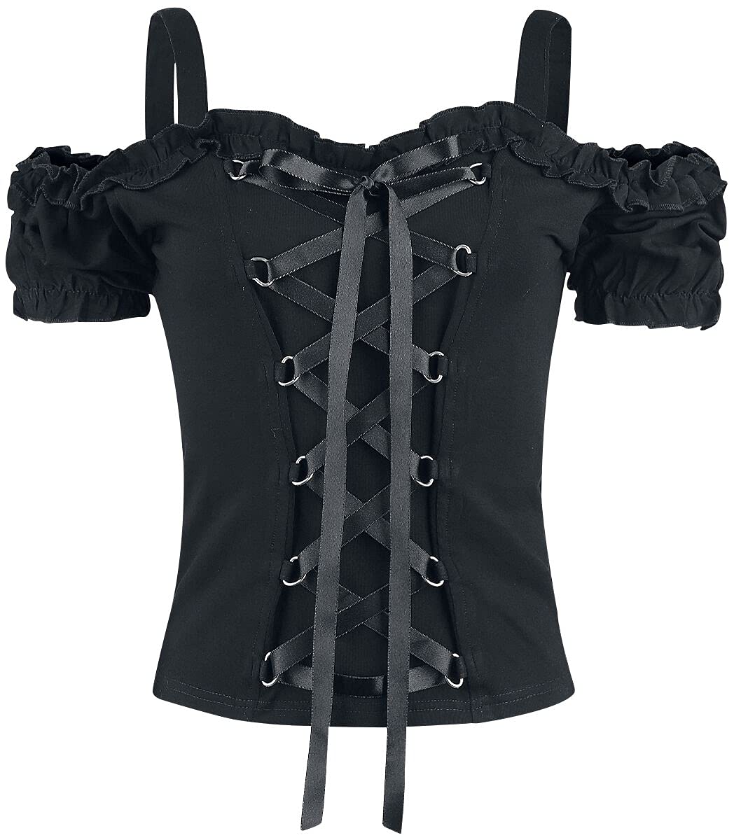 Gothicana by EMP T-Shirt Nera Allacciatura Top Taglia M Gotica