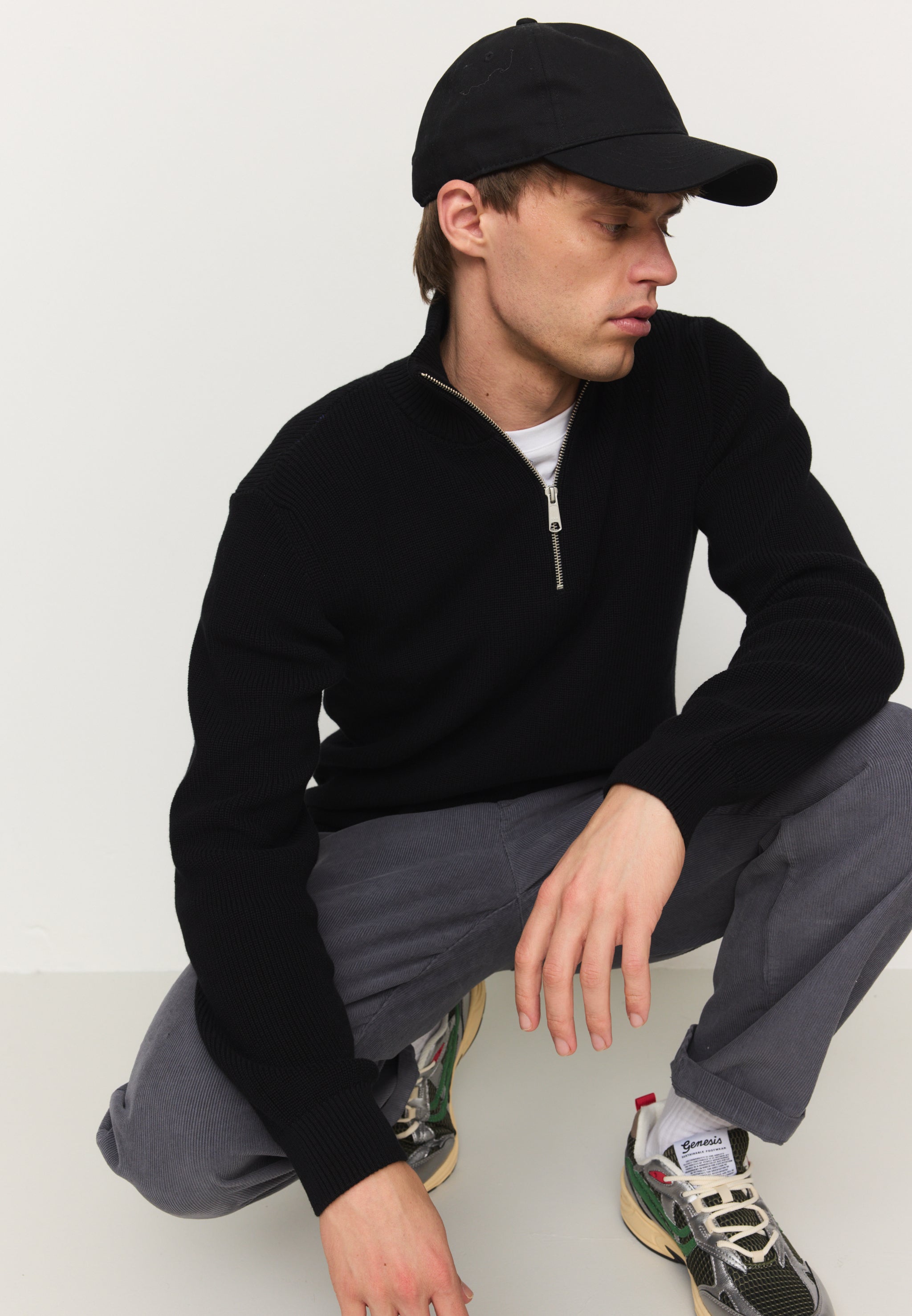 Recolution Helantium maglione nero cotone bio zip