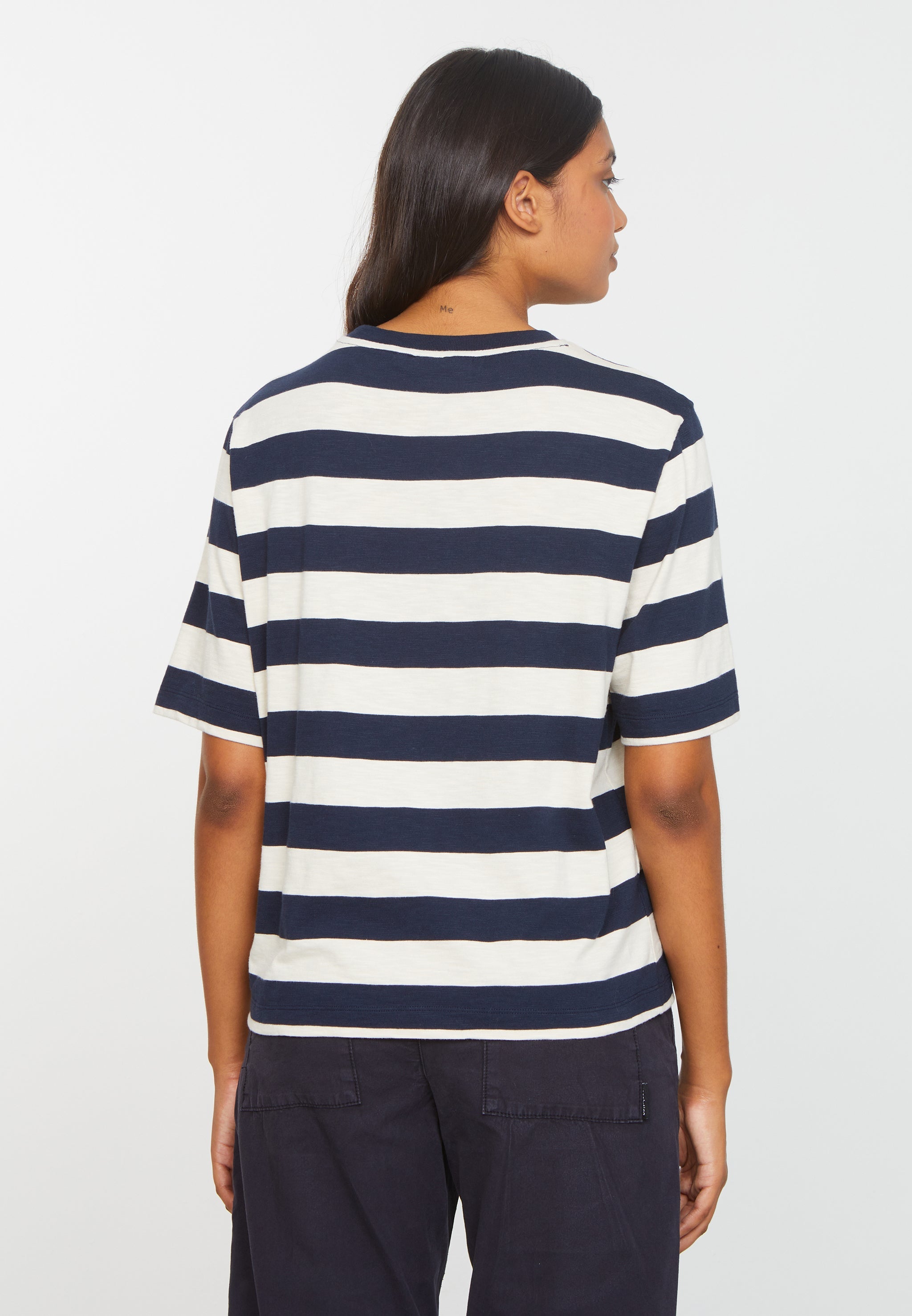 Recolution Azolla Stripes maglietta blu navy cotone bio