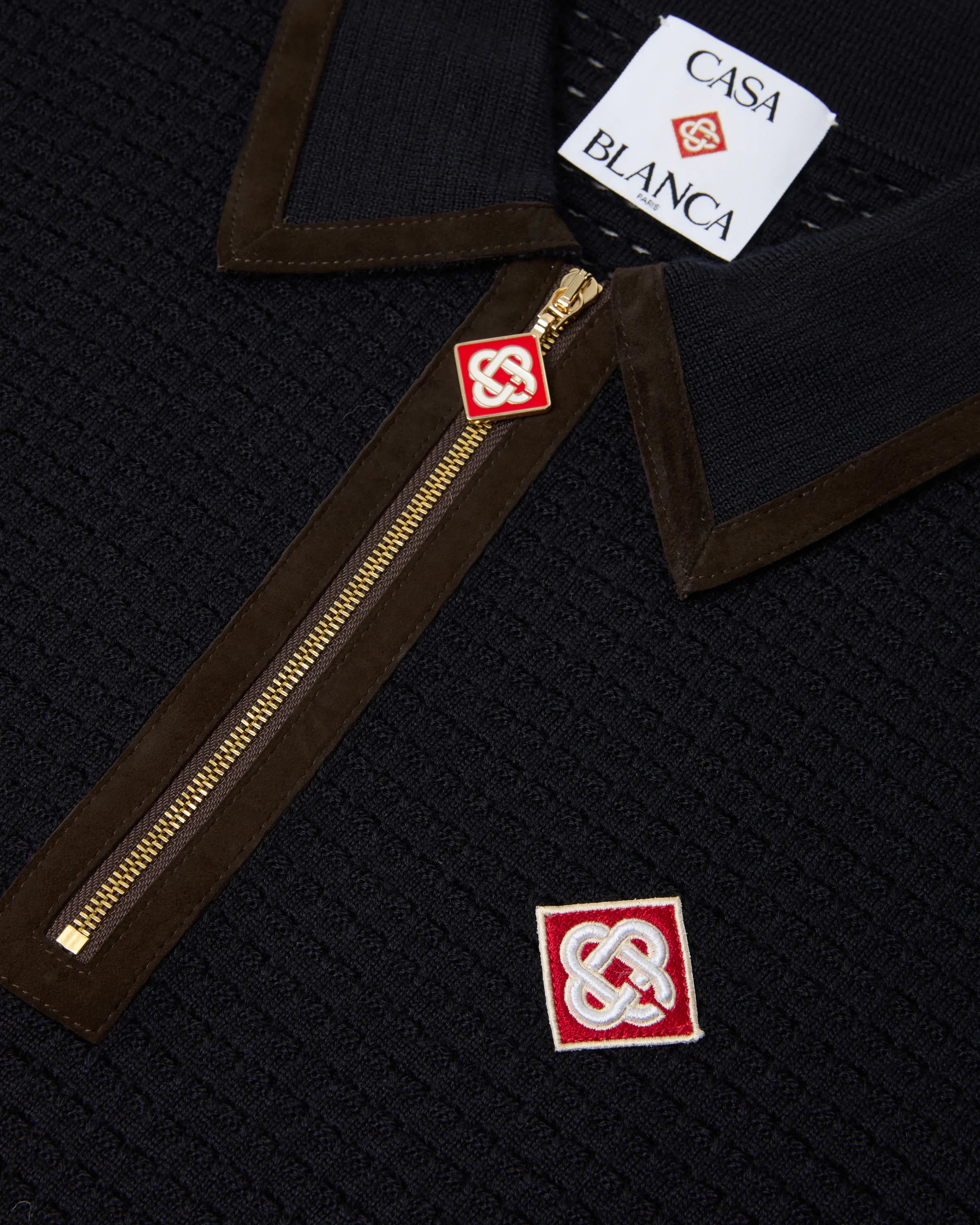 Casablanca Waffle Stitch Polo Lana Blu Manica Lunga