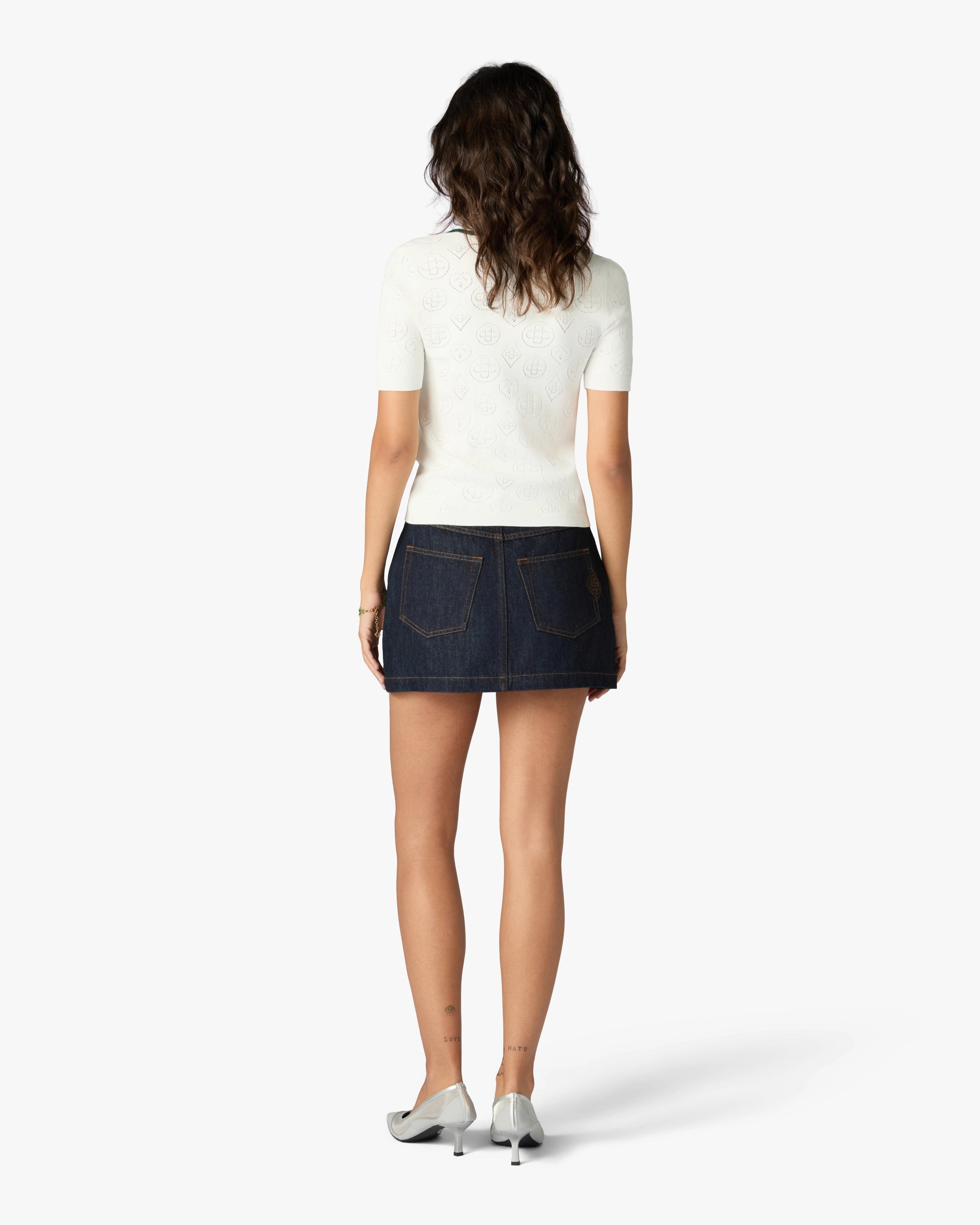 Casablanca Pointelle Monogram polo cropped bianca viscosa