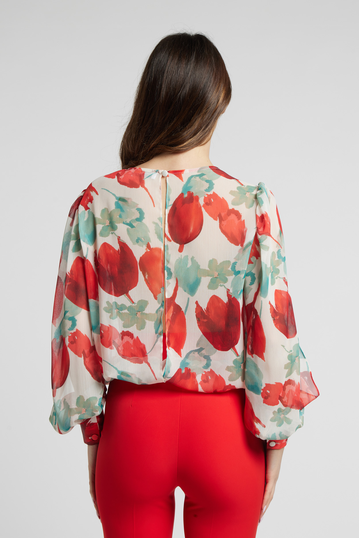 Sarah Chole 25670 blusa in crepon fantasia e raso