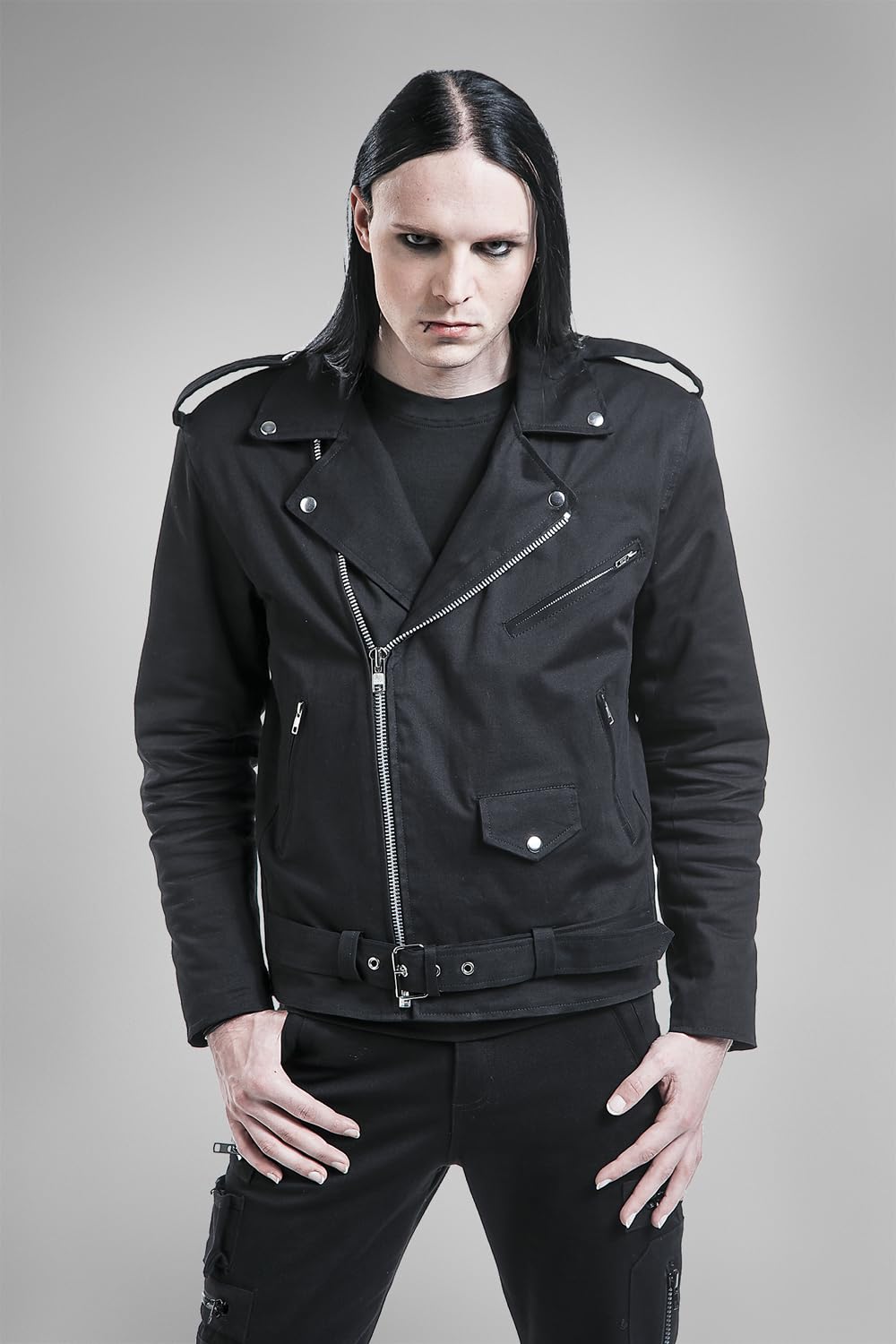 Gothicana Giacca Biker Nera Uomo Mezza Stagione