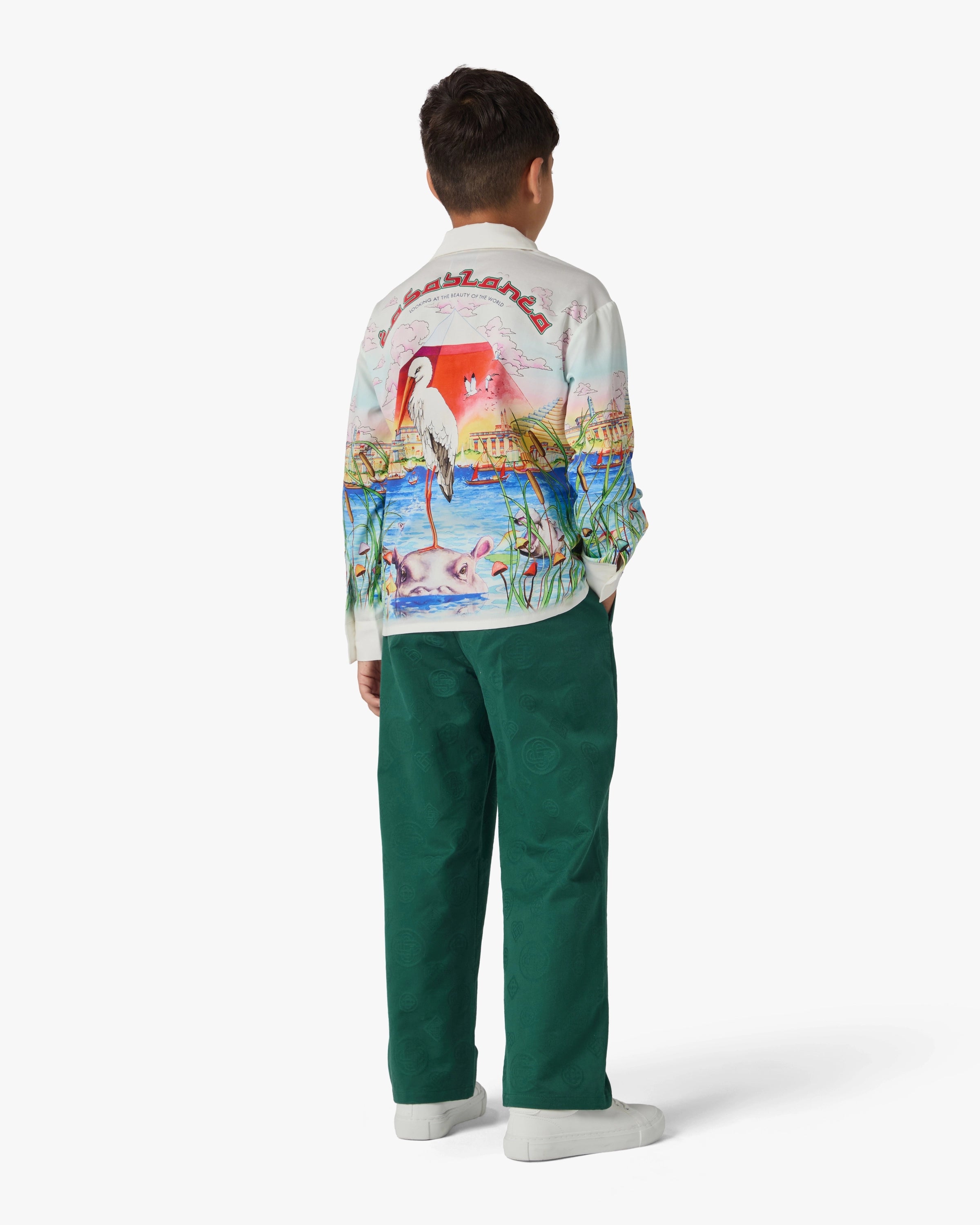 Casablanca Children's Green Monogram Chino Trousers bimbo verdi