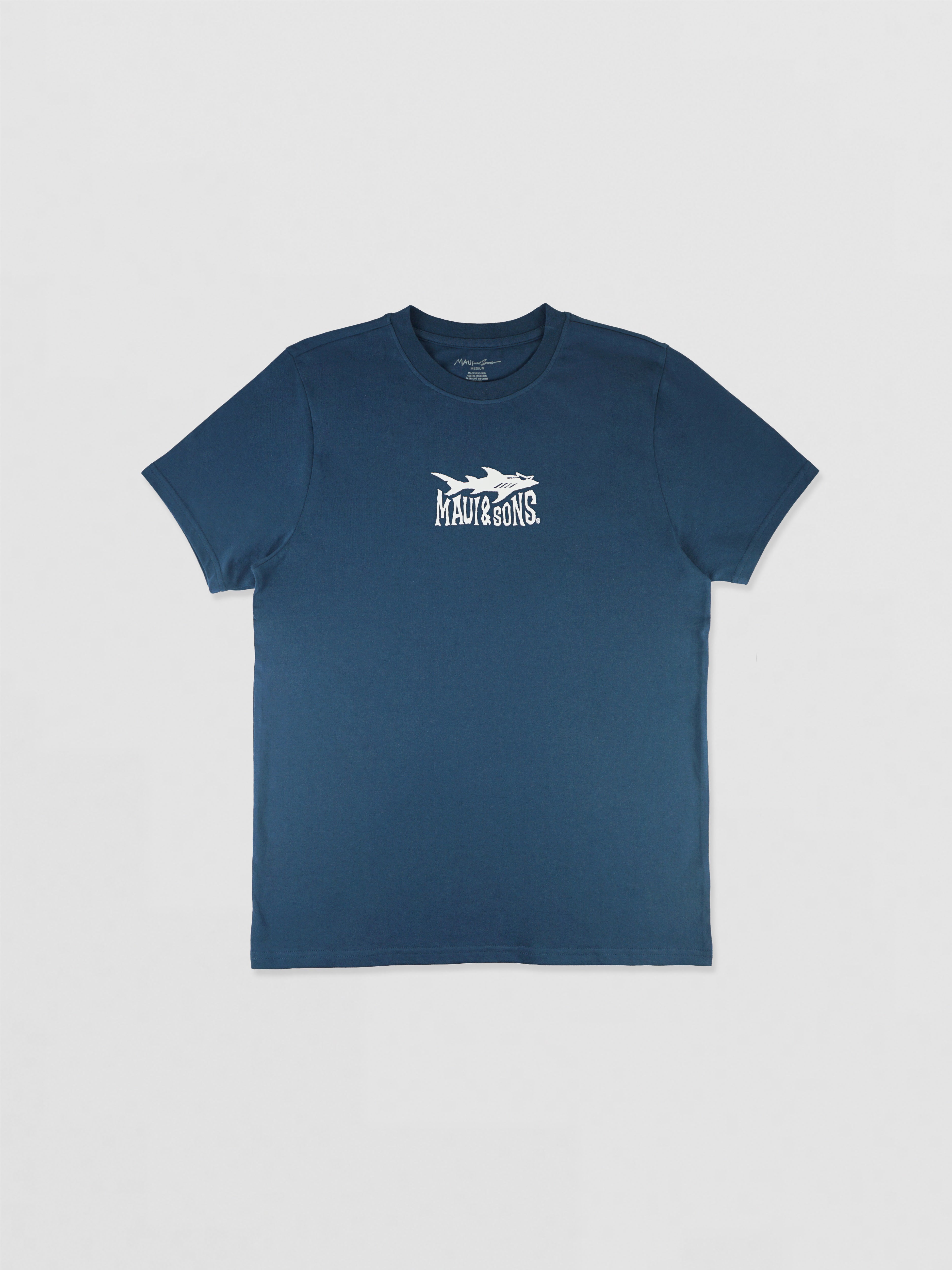 Maui and Sons Straight On maglietta blu squalo cotone