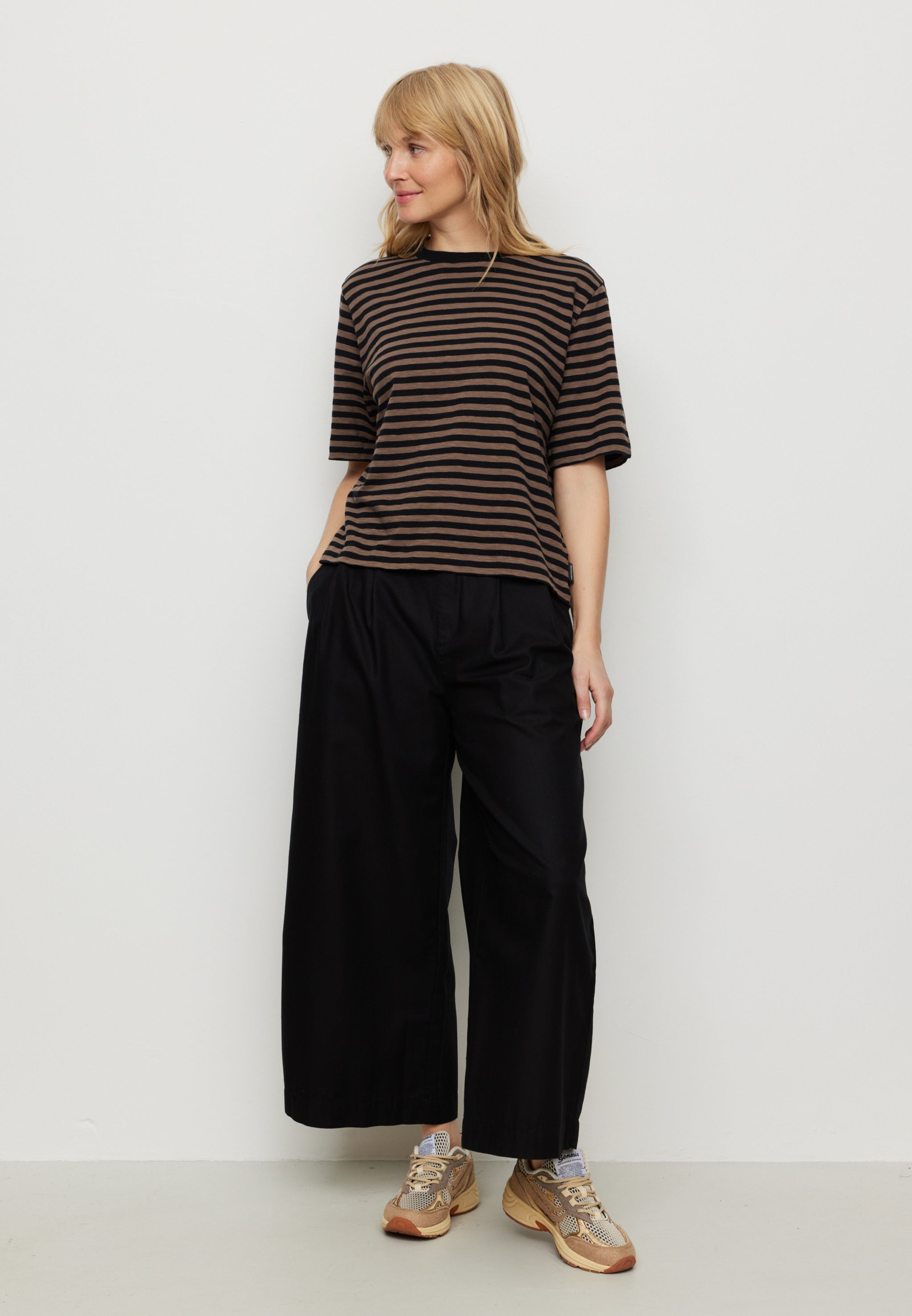 Recolution Azolla Stripes maglietta marrone vintage cotone bio