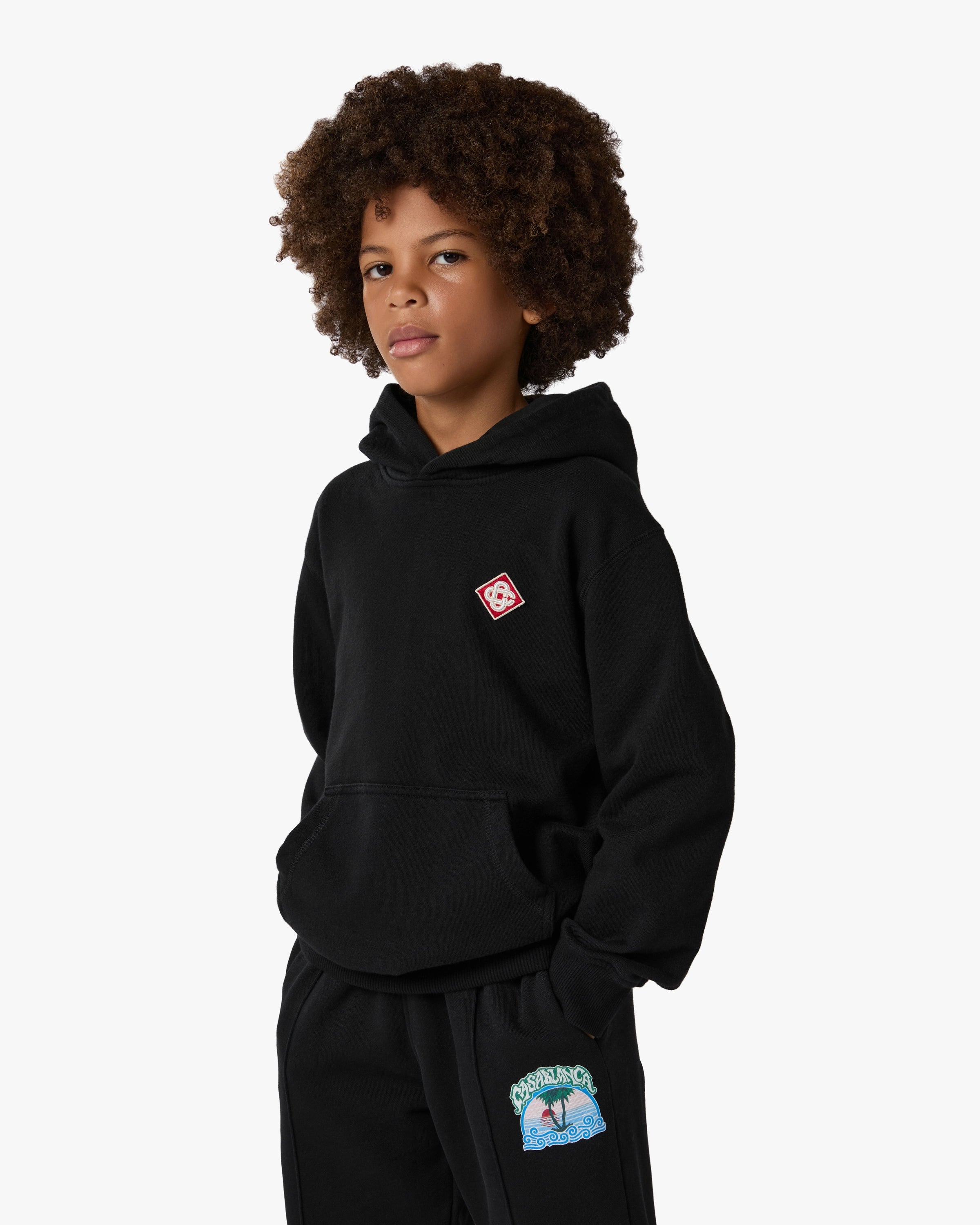 Casablanca Diamond Logo felpa cappuccio nera bambino cotone