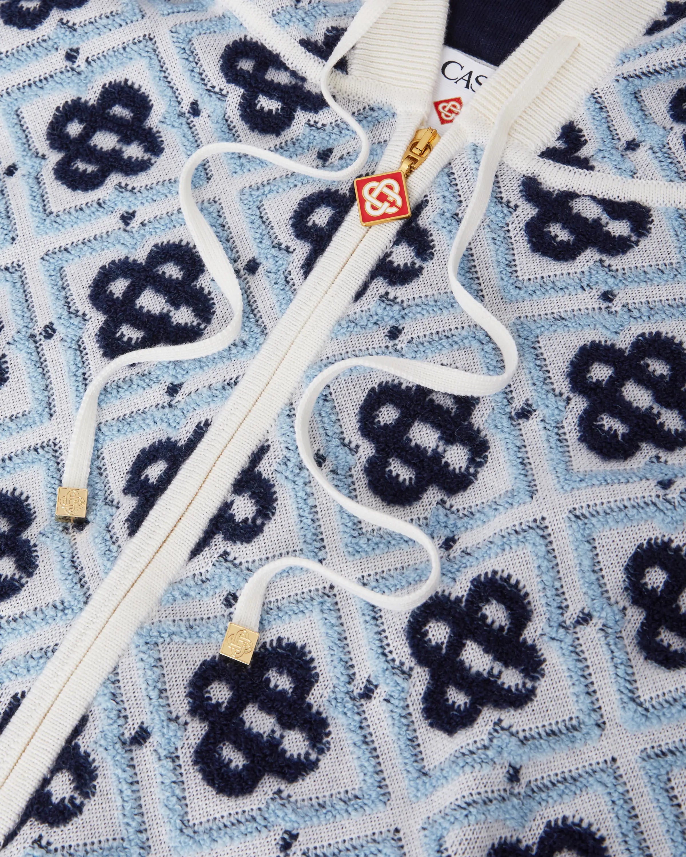 Casablanca Merino felpa zip blu monogramma lana