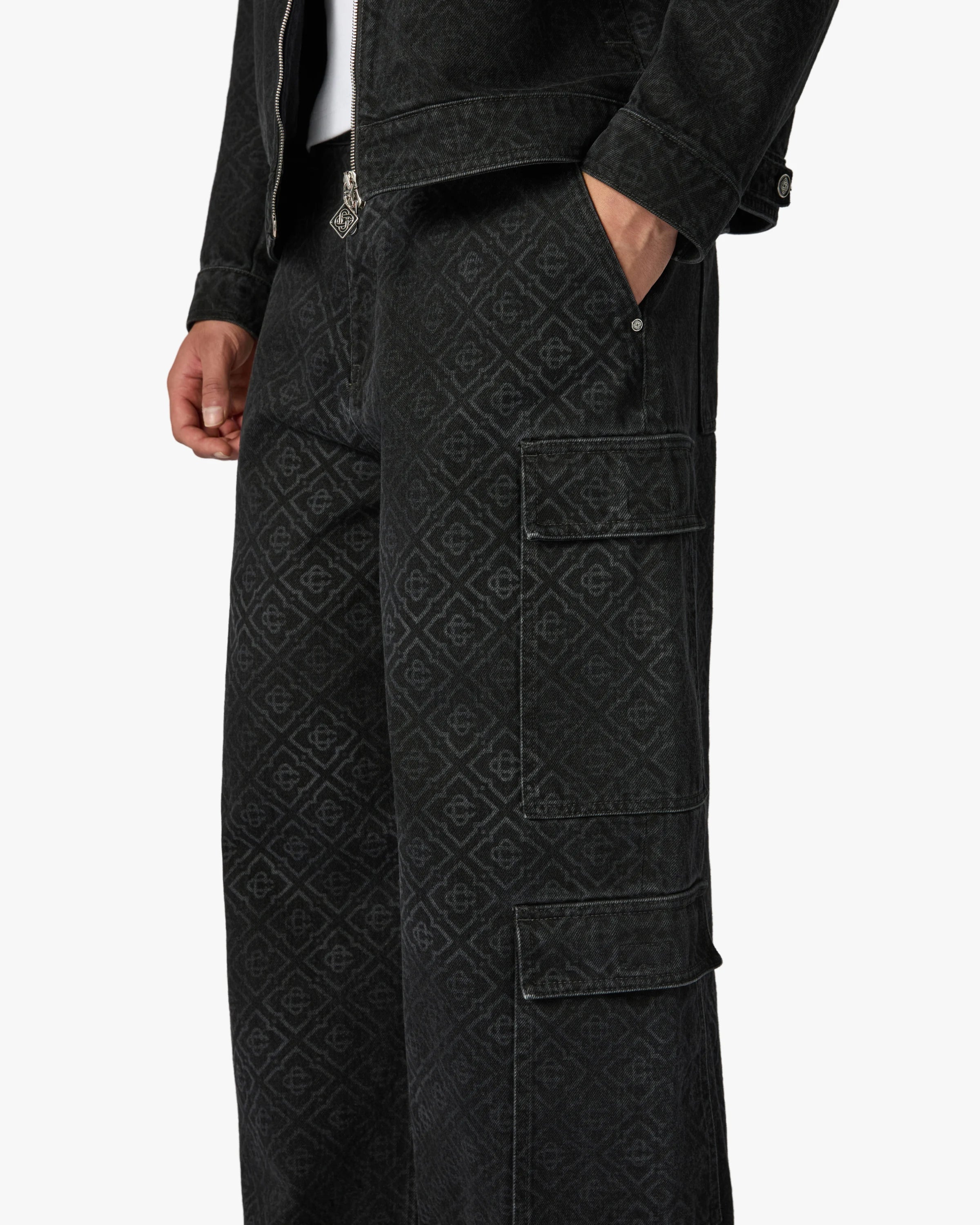 Casablanca Monogram Cargo jeans denim neri cotone