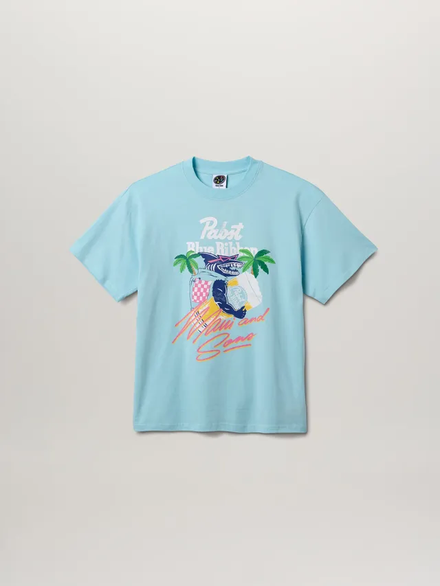 Maui and Sons Pabst Blue Ribbon Shark Vest t-shirt azzurra cotone