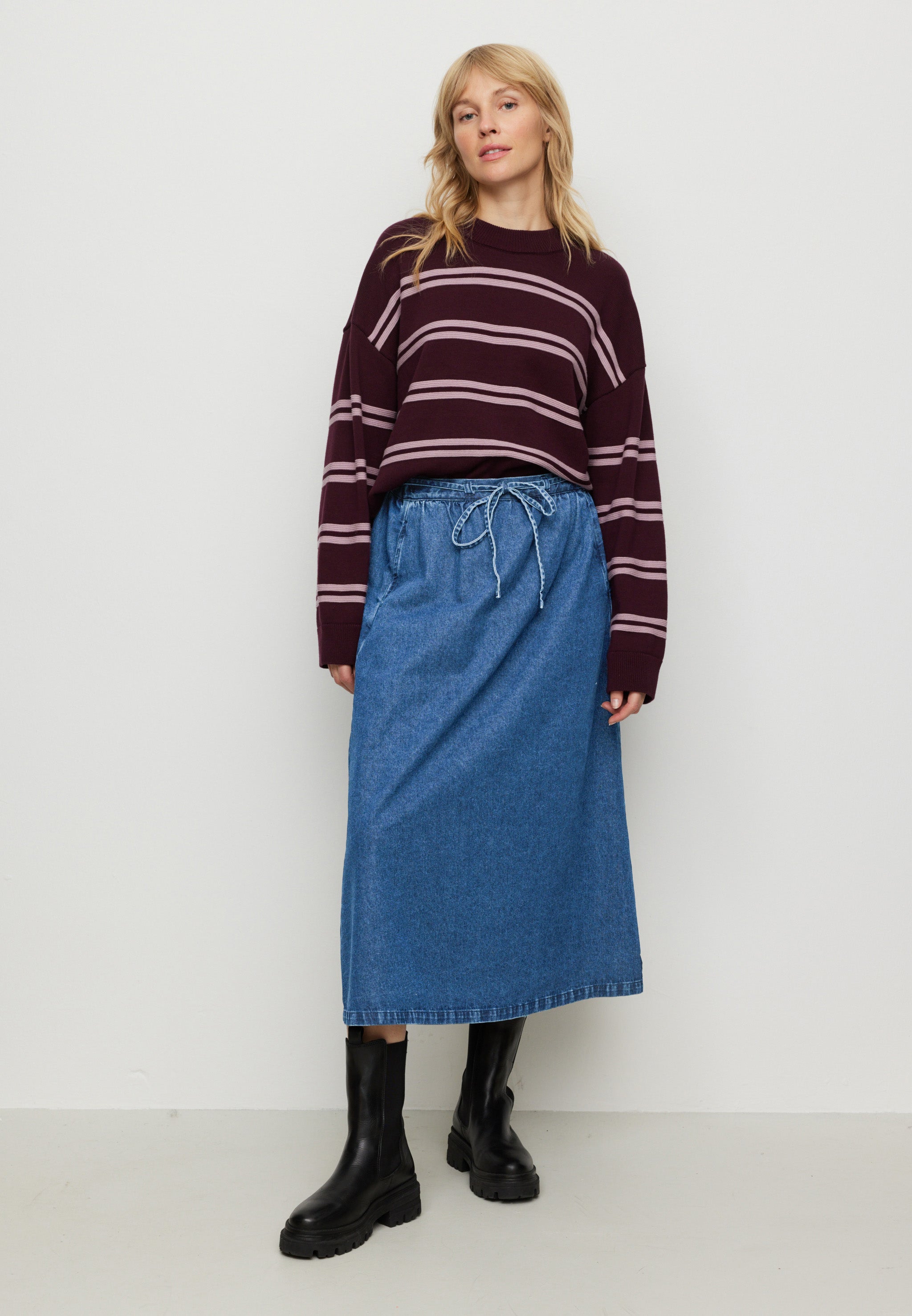 Recolution Gingko Stripes pullover prugna cotone bio