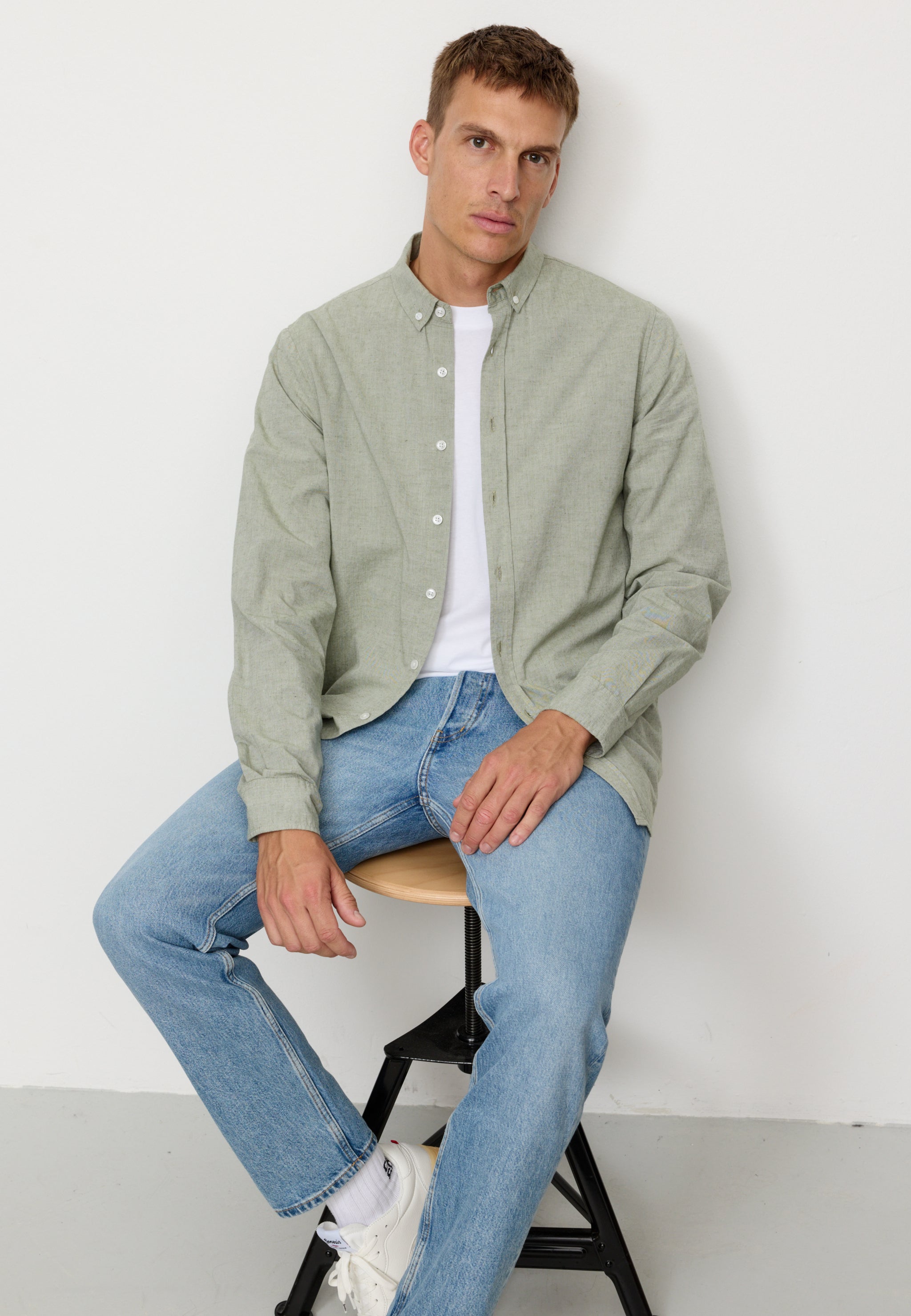 Recolution Corn camicia uomo verde cotone lino