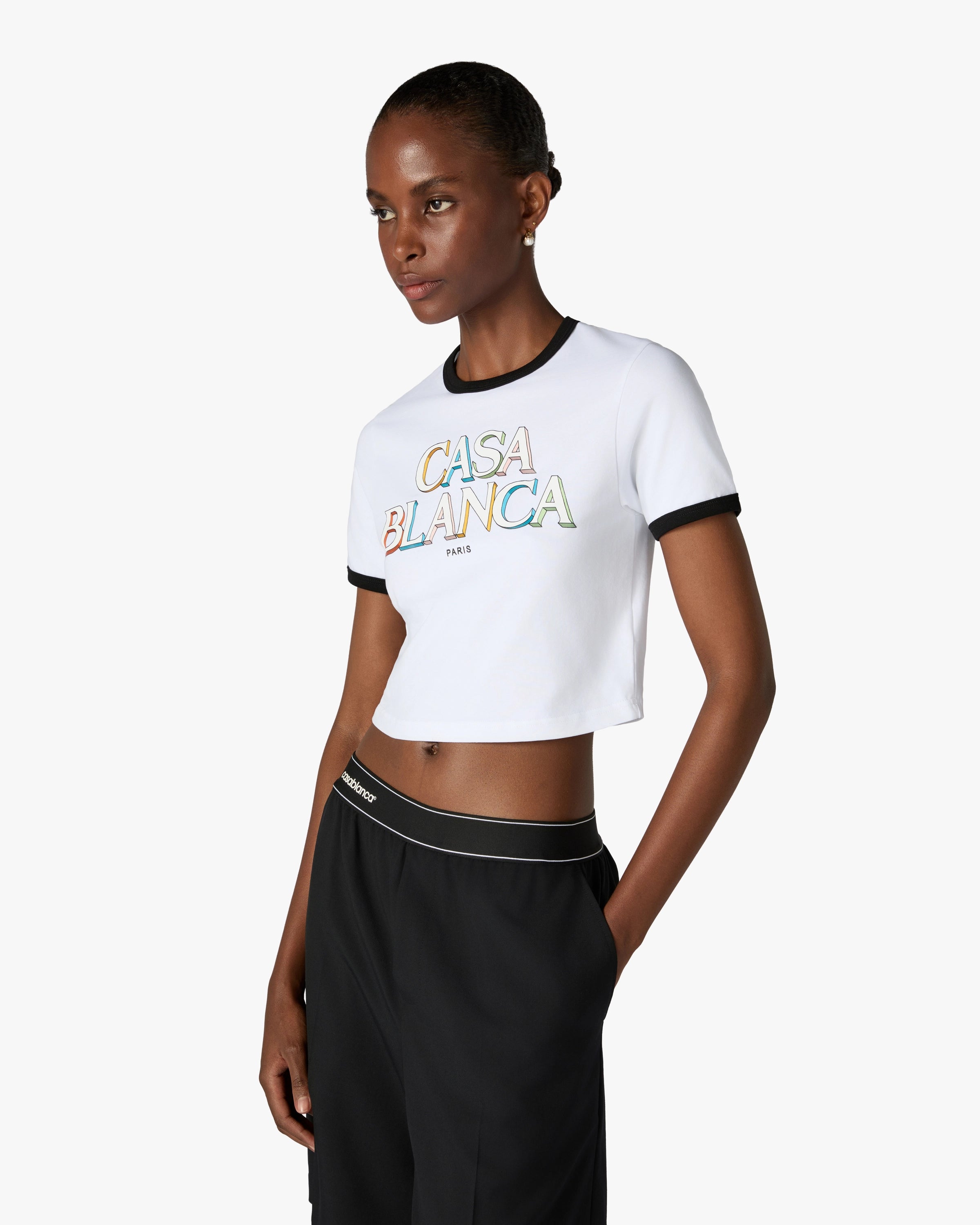 Casablanca Stacked Logo t-shirt donna bianca cropped