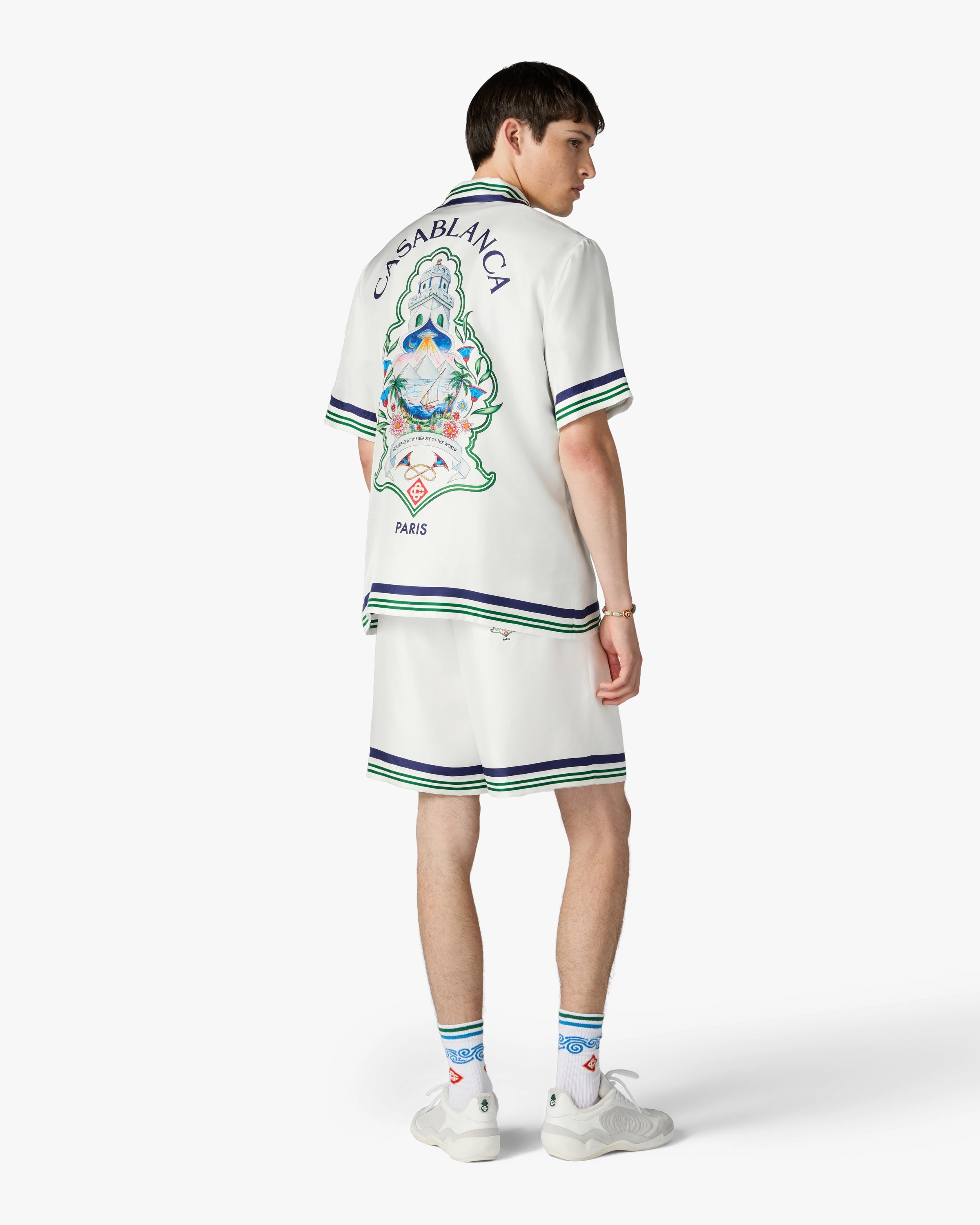 Casablanca Hotel Emblem shorts uomo bianchi seta
