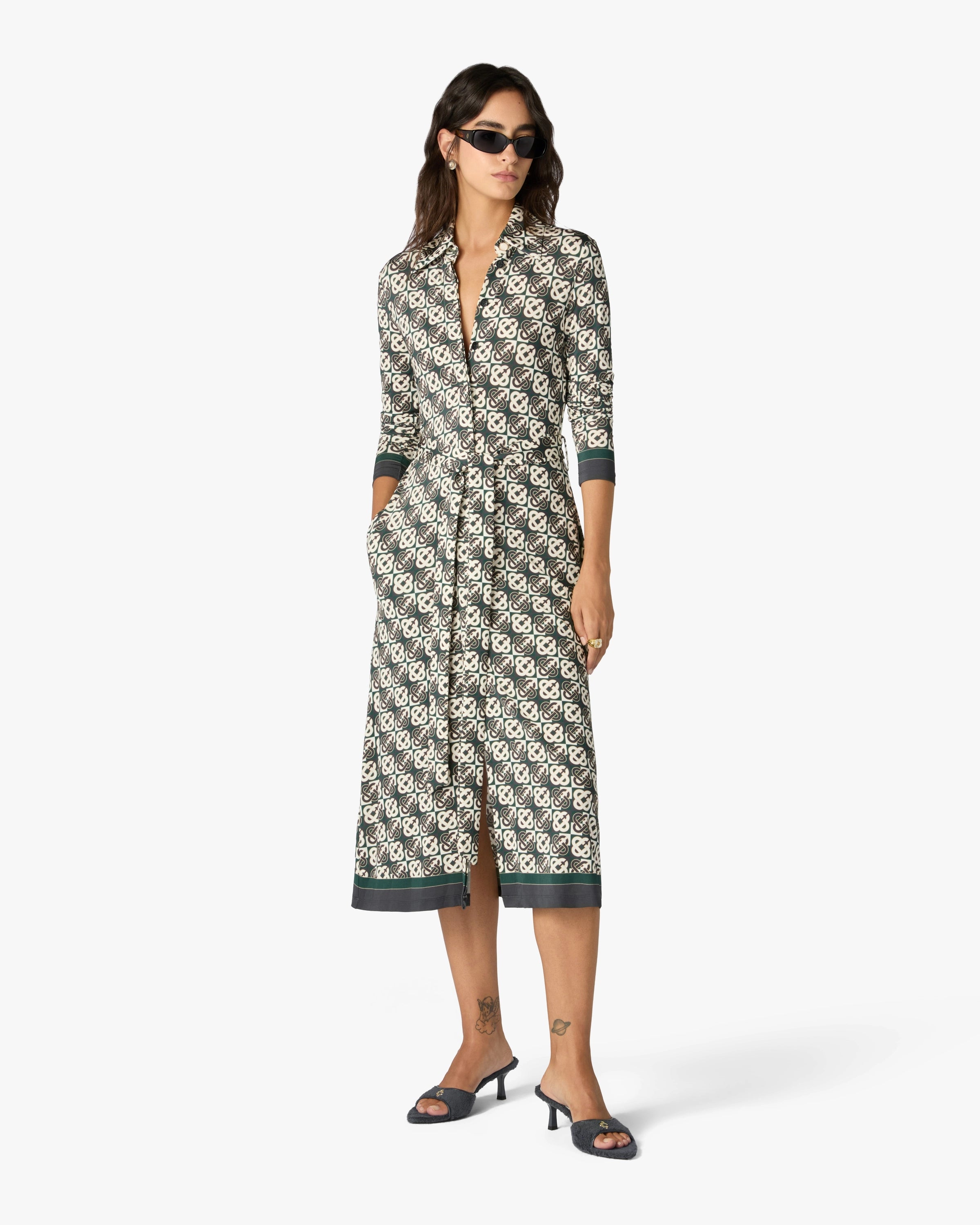 Casablanca Monogram abito midi verde navy viscosa